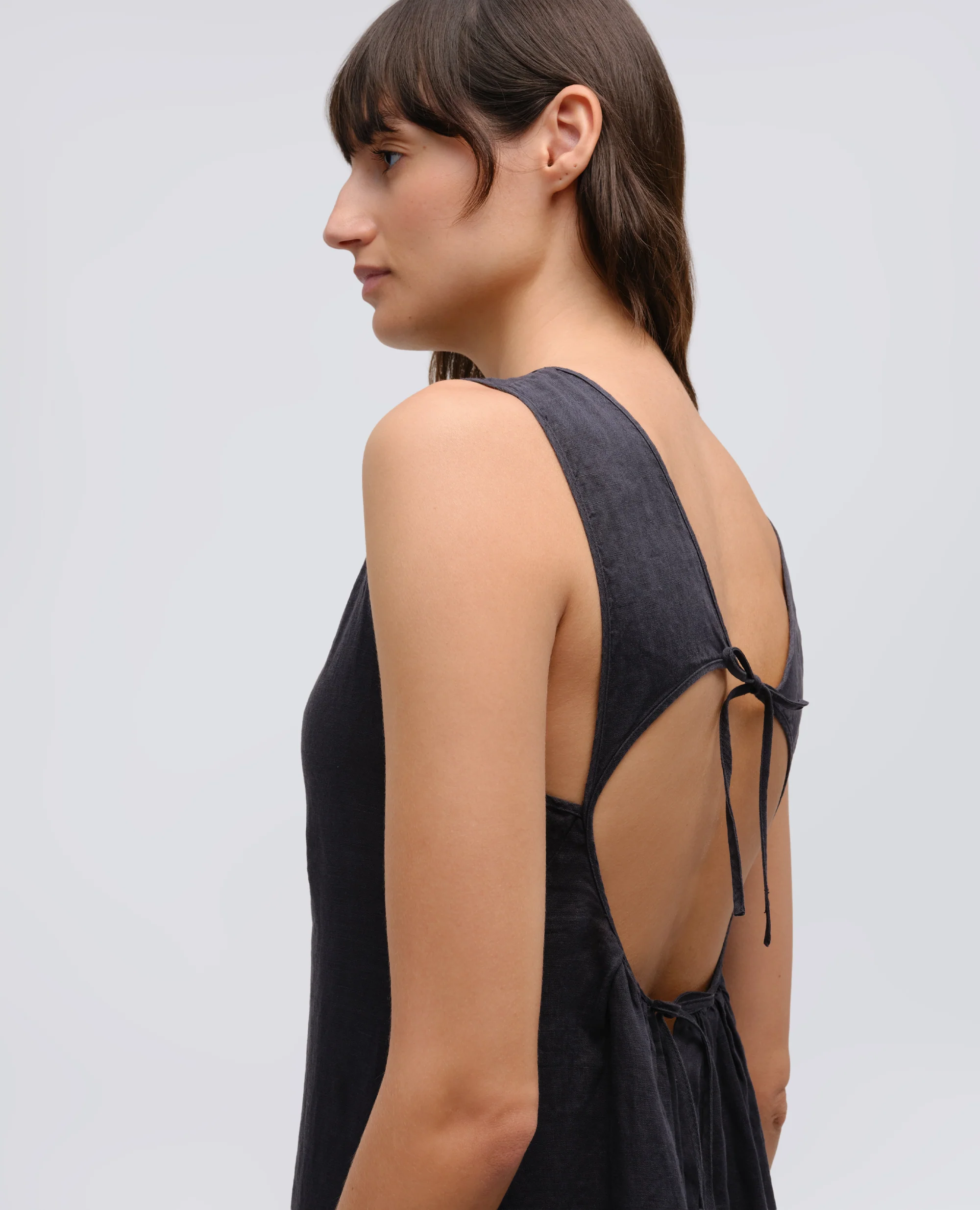 ABITO LUNGO IN LINO - NAVY - Image 4