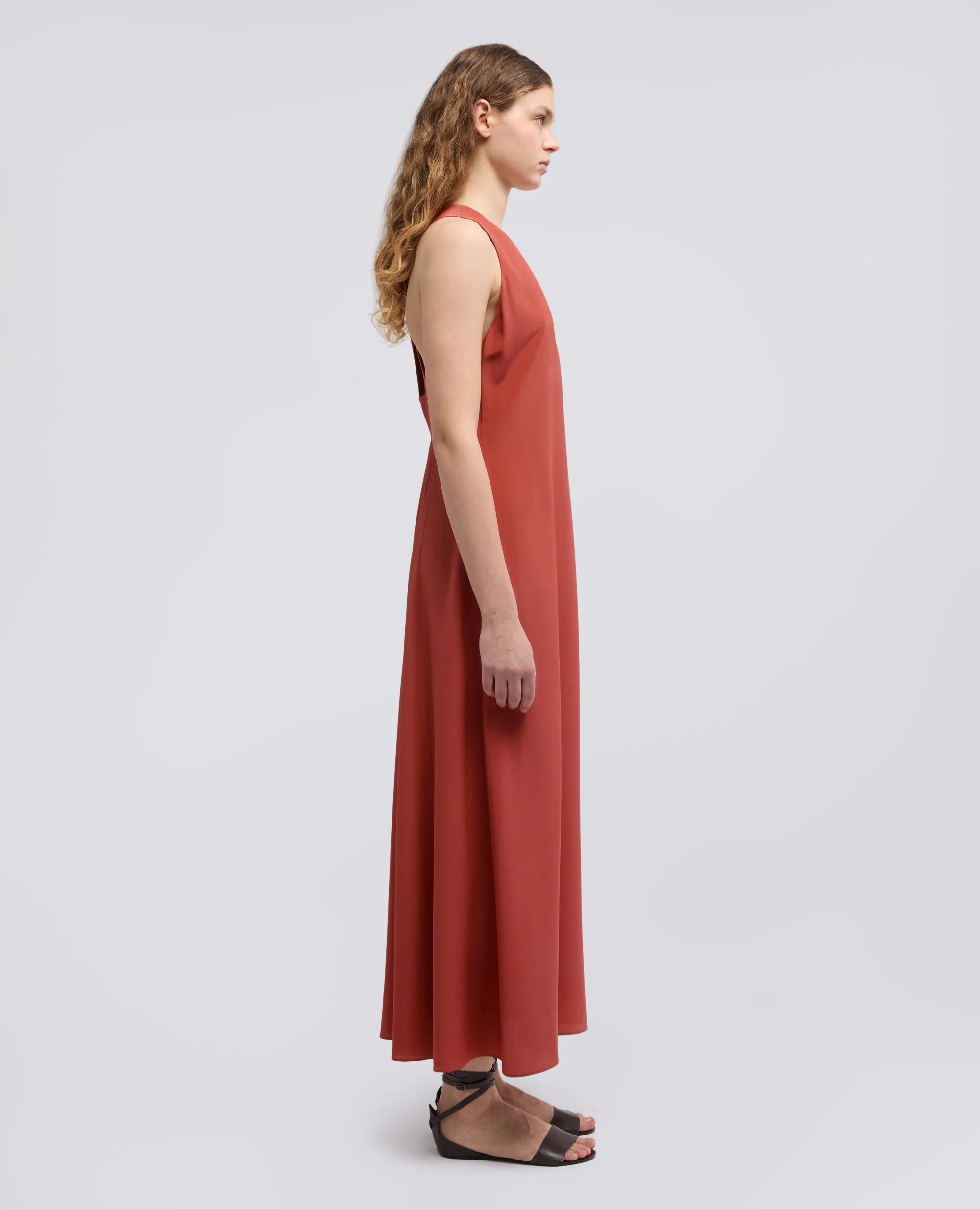 ABITO LUNGO IN CREPE DE CHINE DI SETA - ARAGOSTA - Image 3