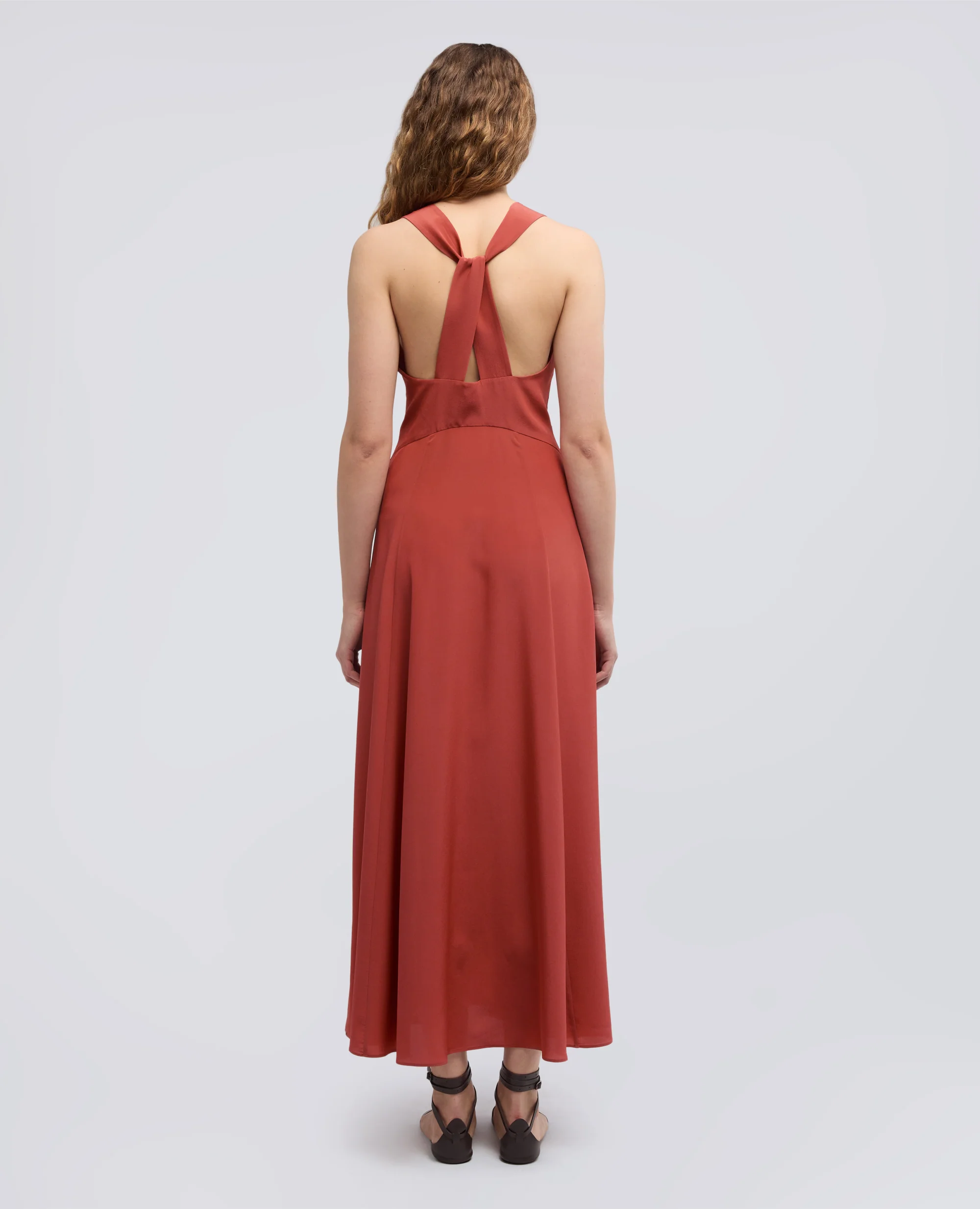 ABITO LUNGO IN CREPE DE CHINE DI SETA - ARAGOSTA - Image 4