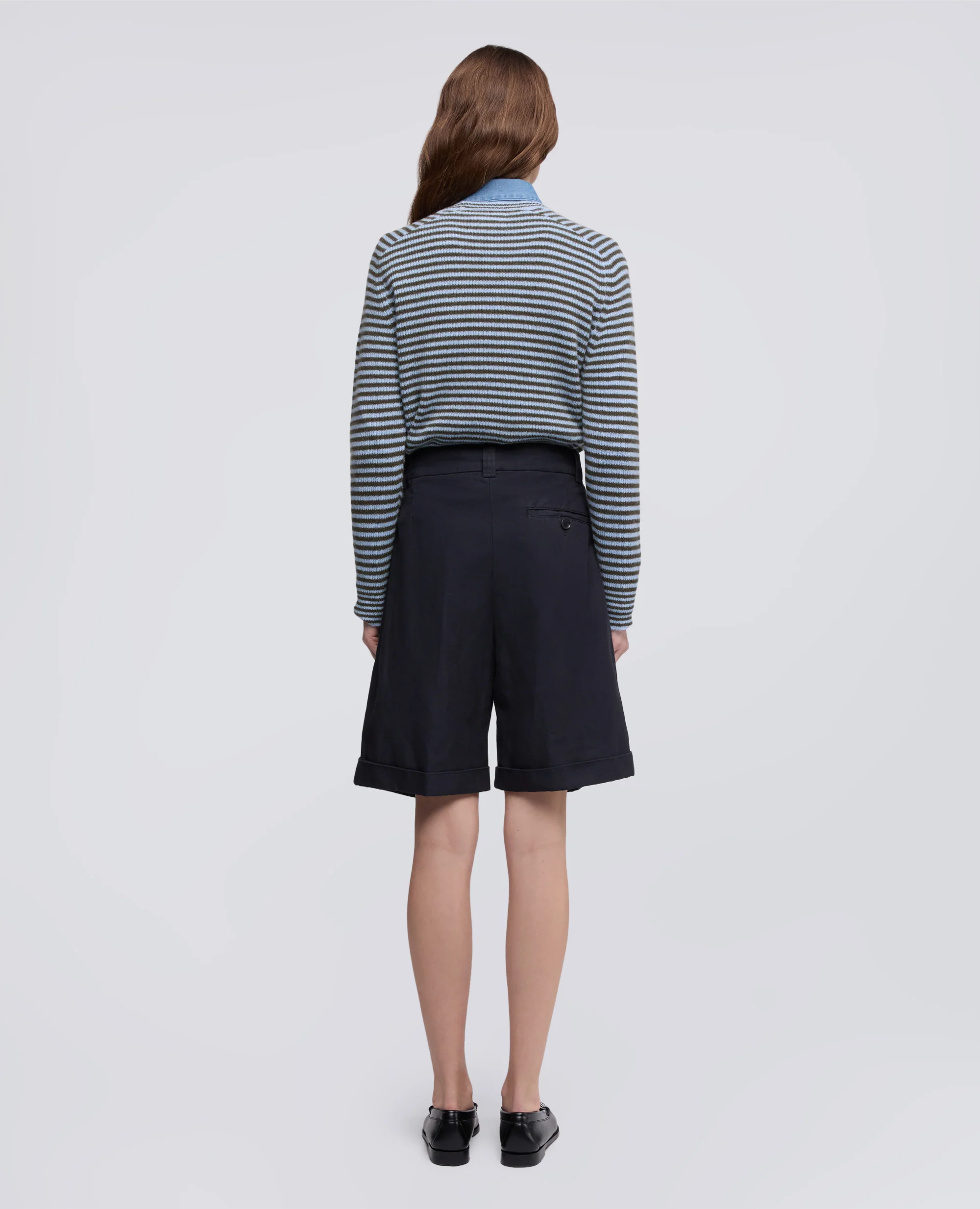 BERMUDA IN GABARDINE IN COTONE E LINO FIAMMATO TINTO CAPO - NAVY - Image 3