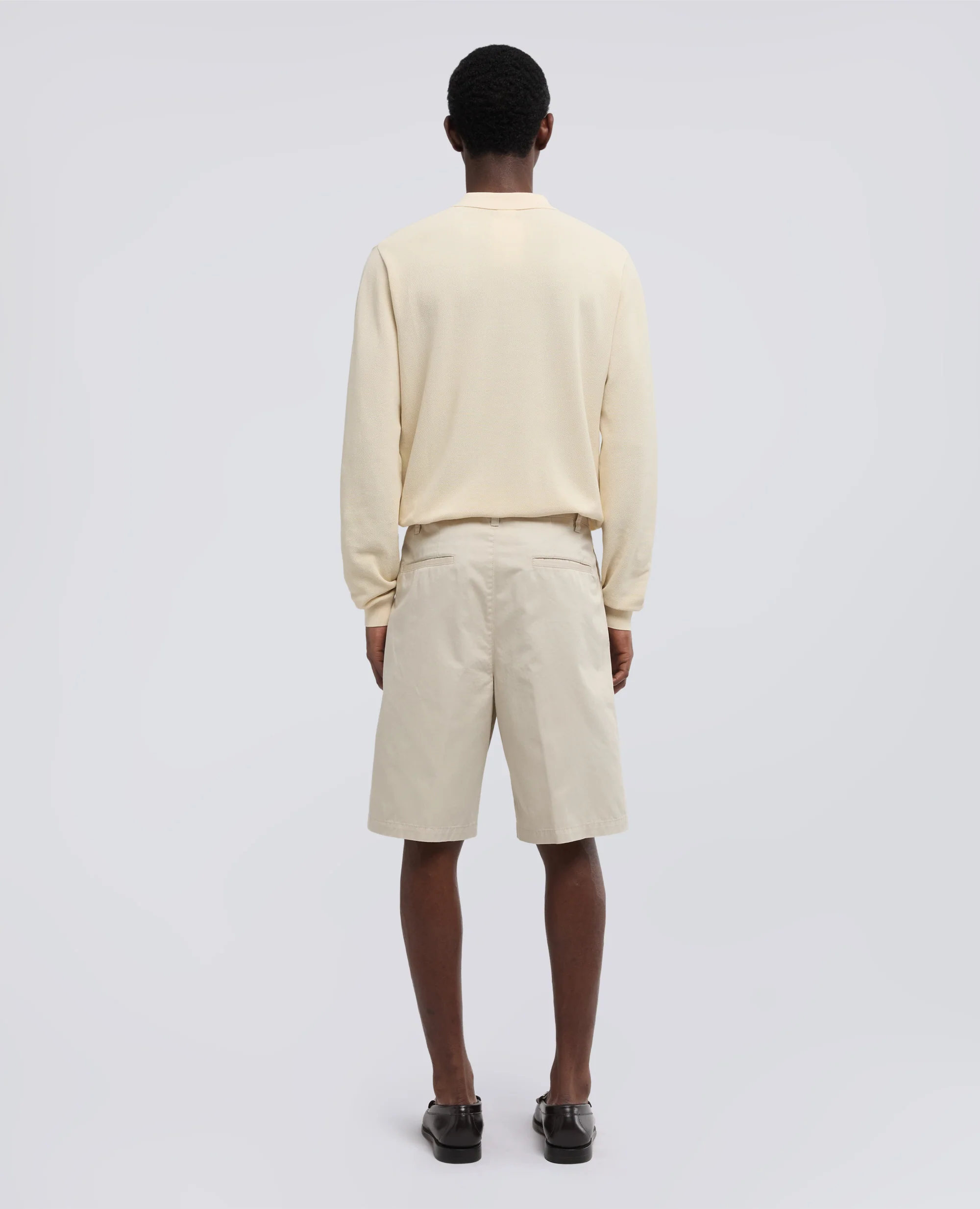 BERMUDA DOPPIA PINCE IN MICRO TWILL DI COTONE - GESSO - Image 3