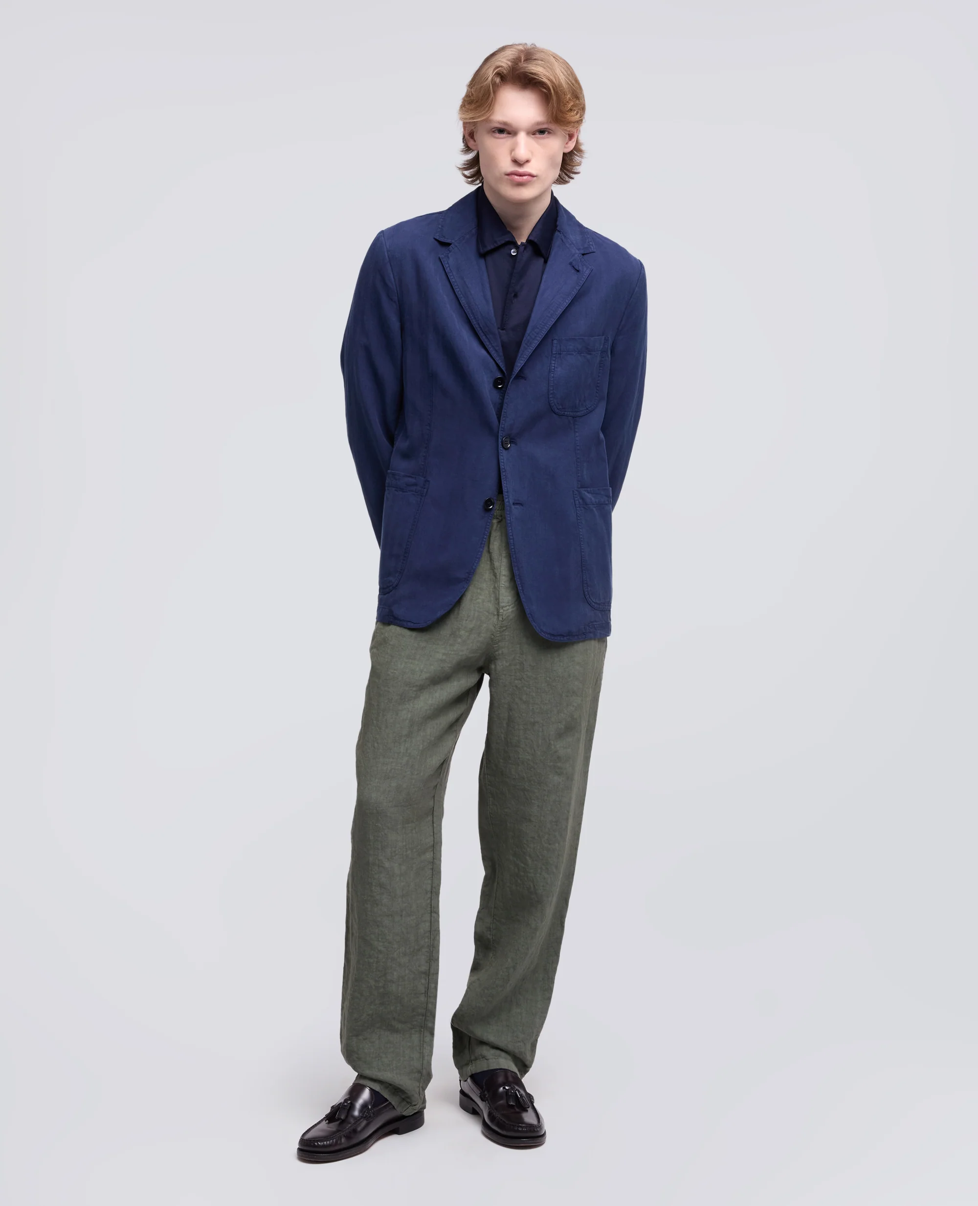 BLAZER SAMURAKI IN SPINA PESCE DI LYOCELL-LINO E COTONE TINTO CAPO - BLUETTE - Image 2