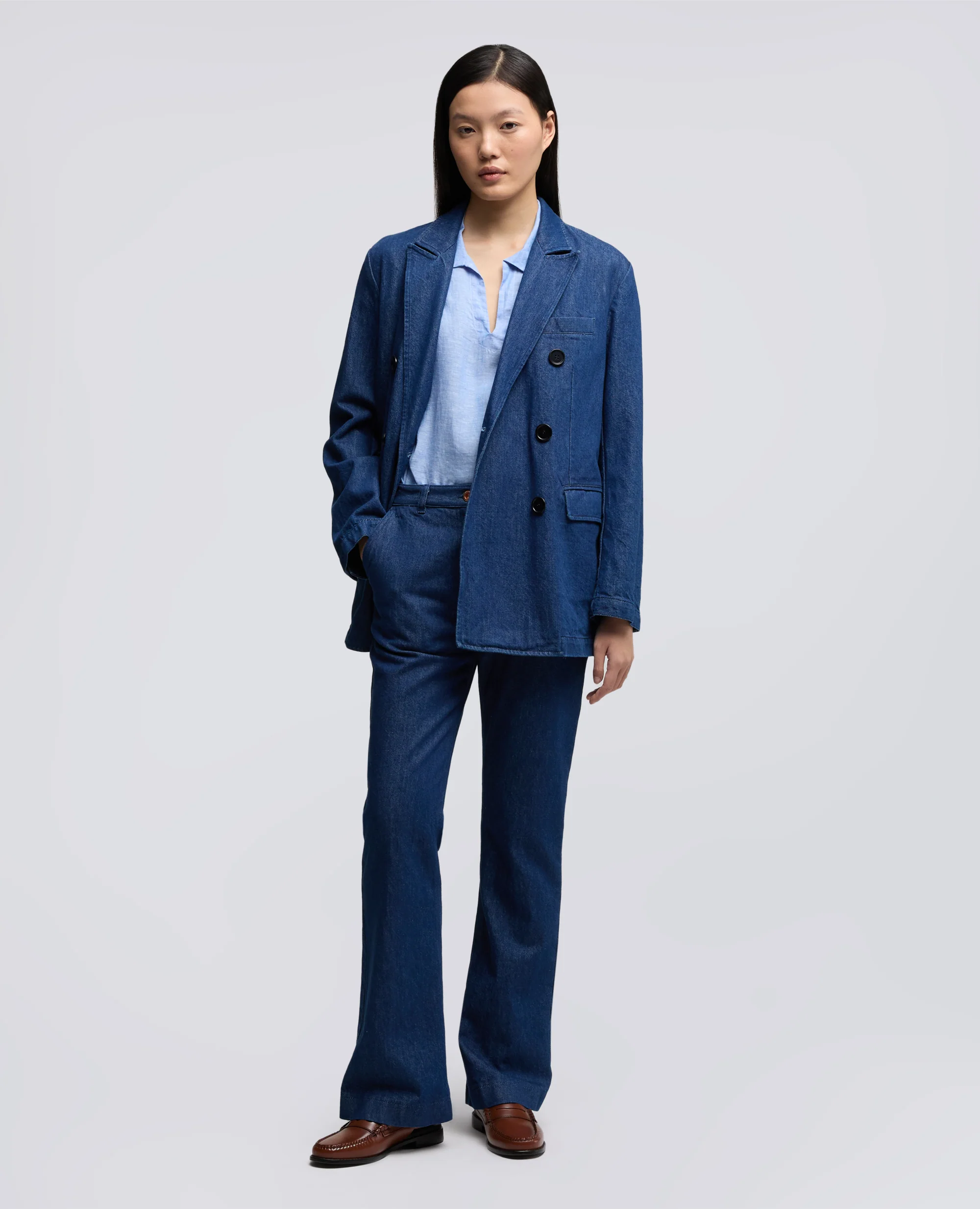BLAZER IN DENIM  TWILL DI COTONE E LYOCELL - DENIM - Image 2