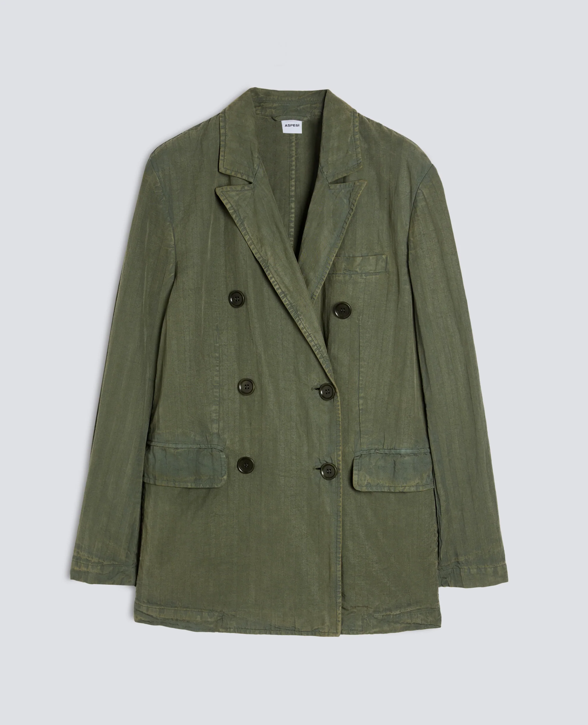 BLAZER IN HERRINGBONE LYOCELL, LINO E COTONE TINTO CAPO - MILITARE