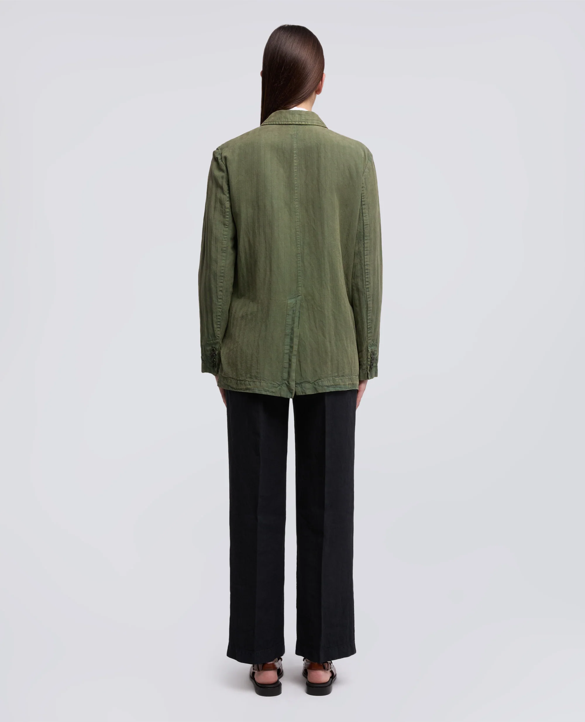BLAZER IN HERRINGBONE LYOCELL, LINO E COTONE TINTO CAPO - MILITARE - Image 3