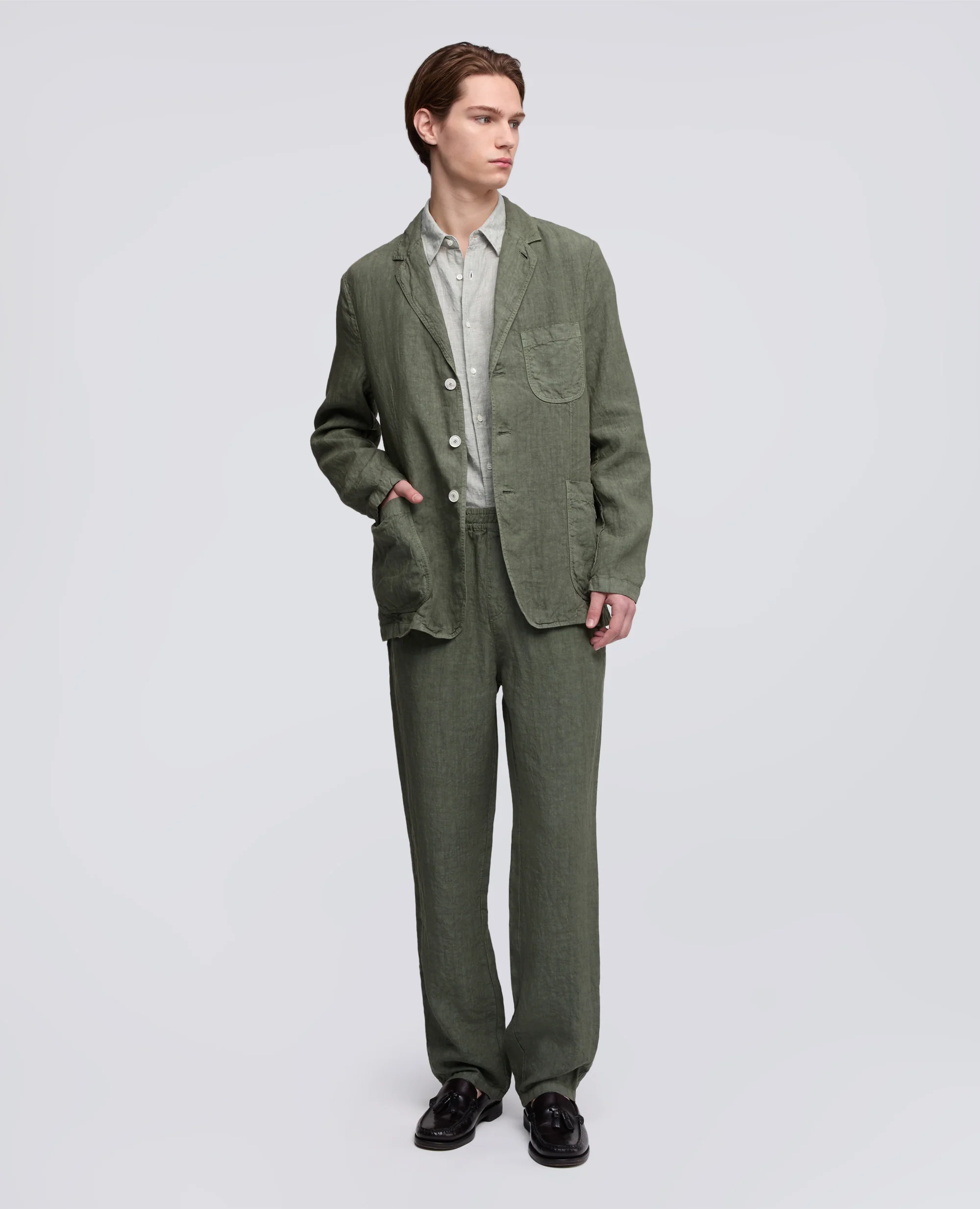 BLAZER SFODERATO IN LINO - VERDE - Image 2
