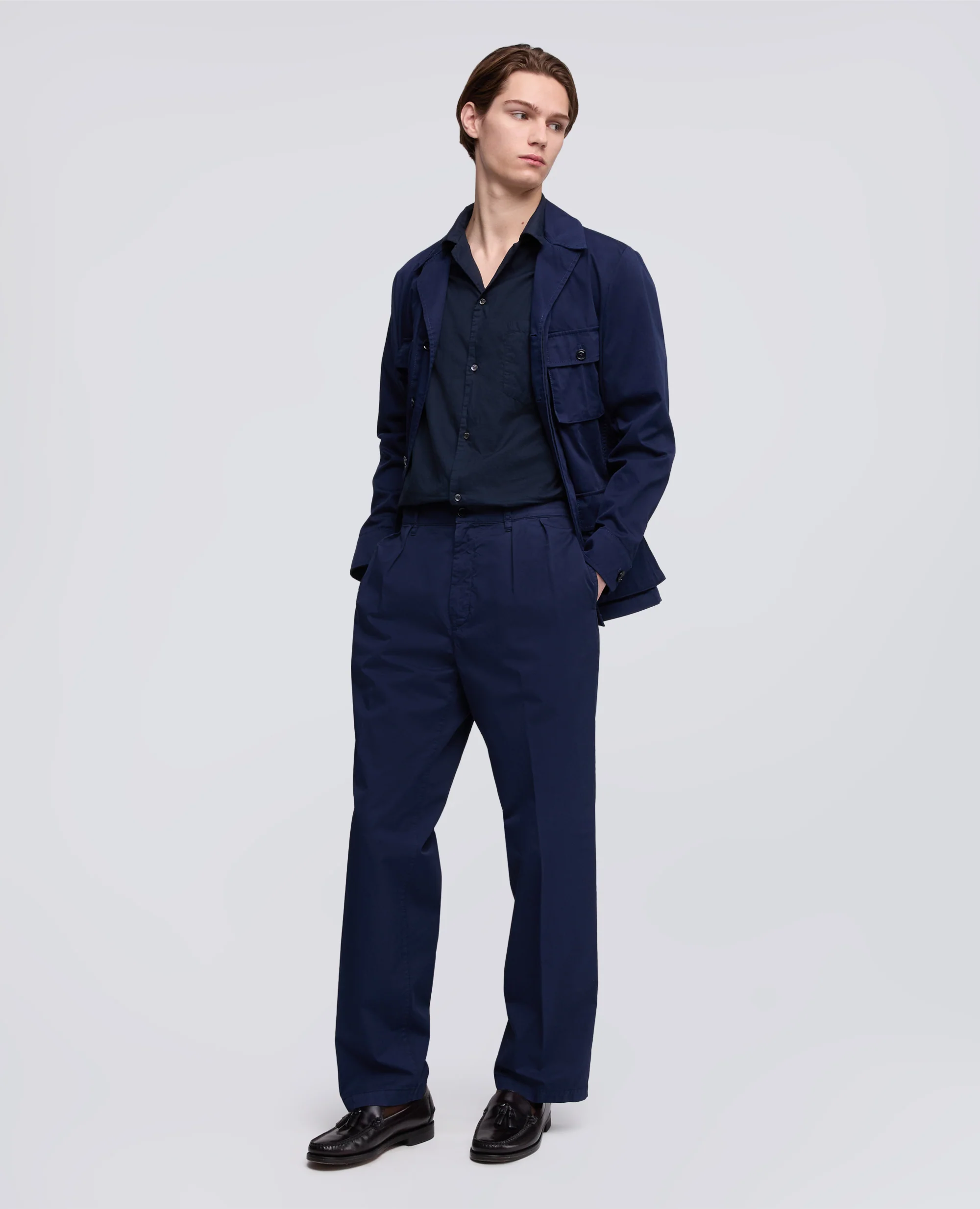 CAMICIA BOWLING IN VOILE DI COTONE - NAVY - Image 2