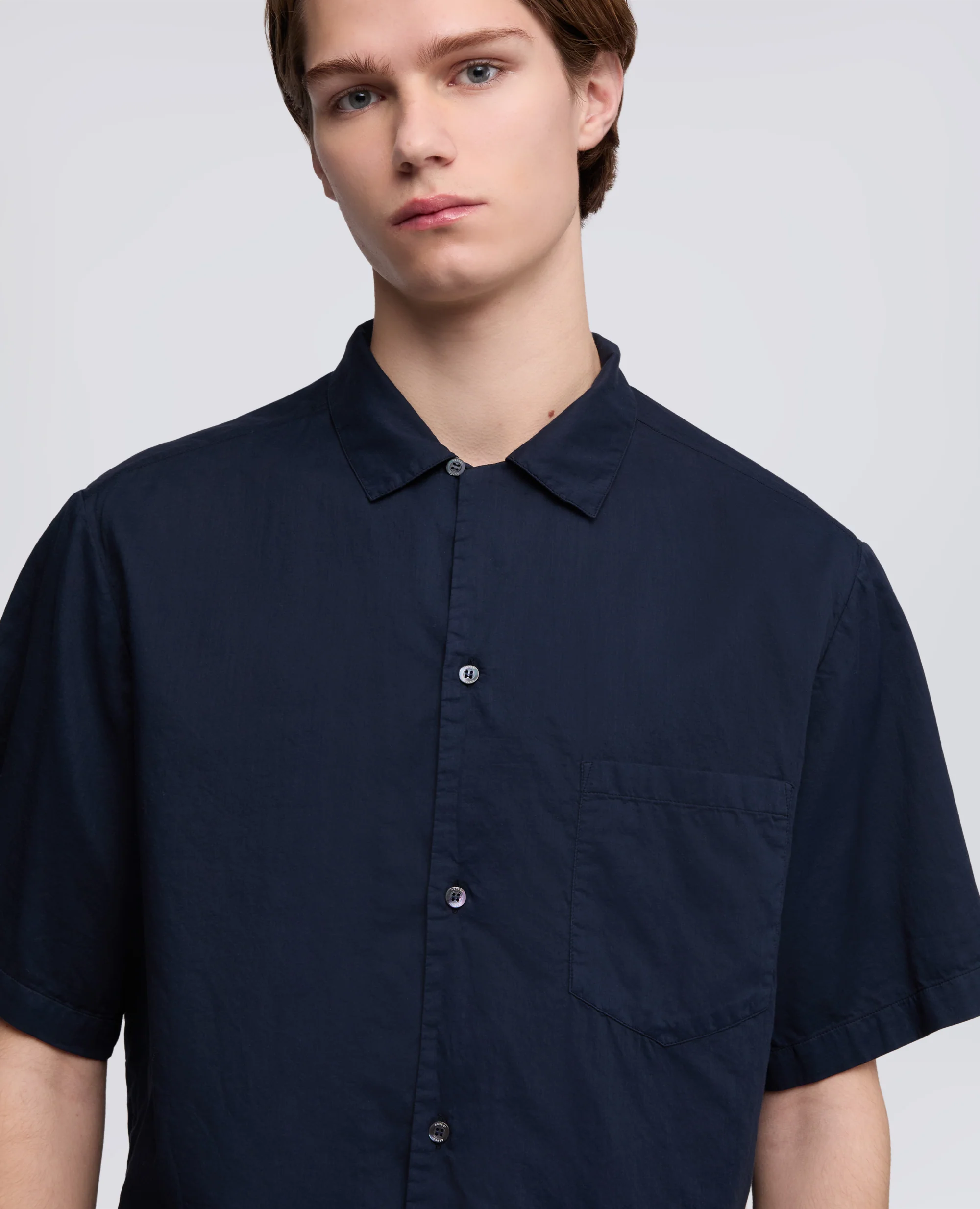 CAMICIA BOWLING IN VOILE DI COTONE - NAVY - Image 4