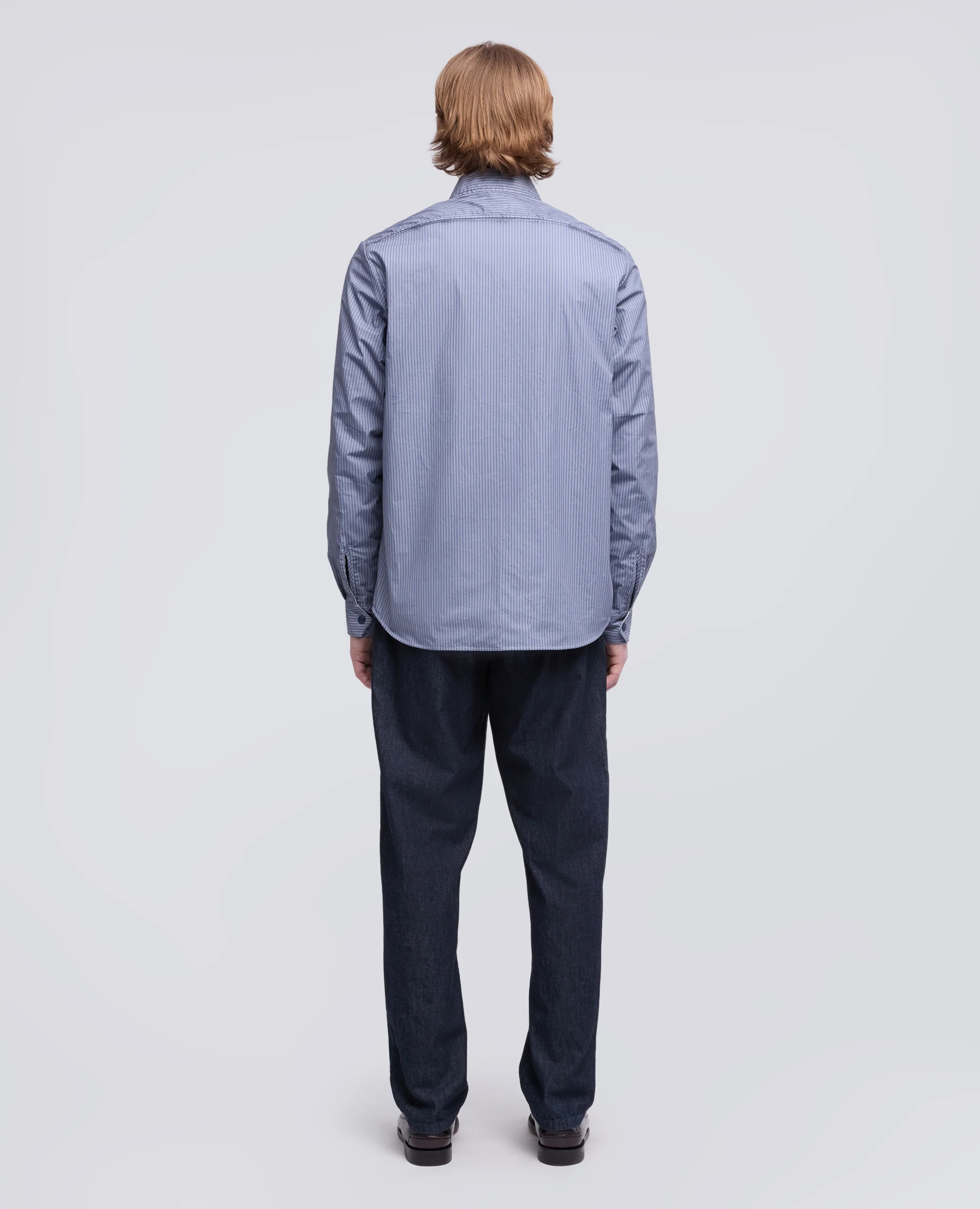 CAMICIA LIMITED EDITION NABA X ASPESI IN POPELINE DI COTONE RIGATO SPALMATO - RIGA BLU - Image 6