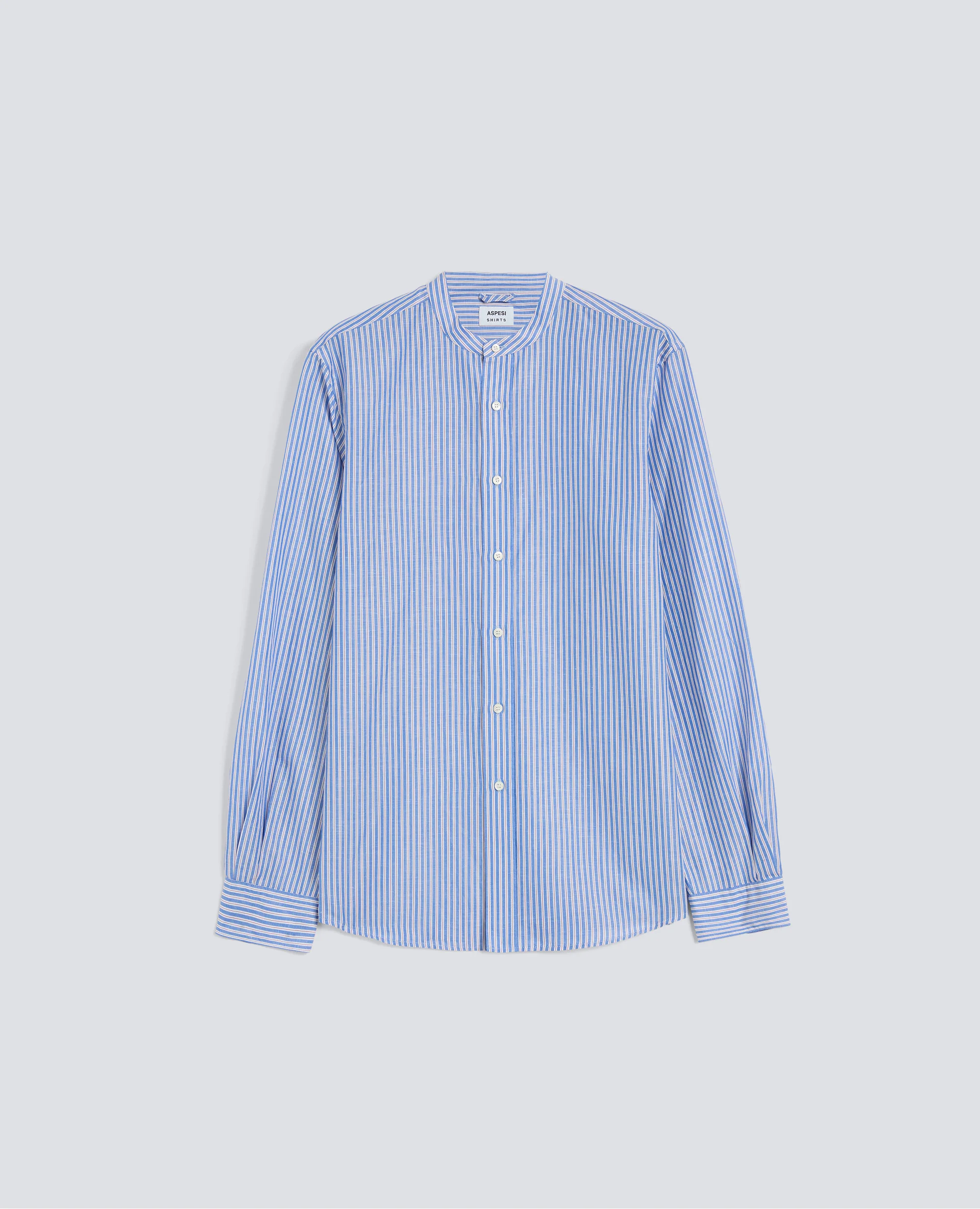 CAMICIA IN COTONE-LINO RIGATA COREANA - RIGA BLU