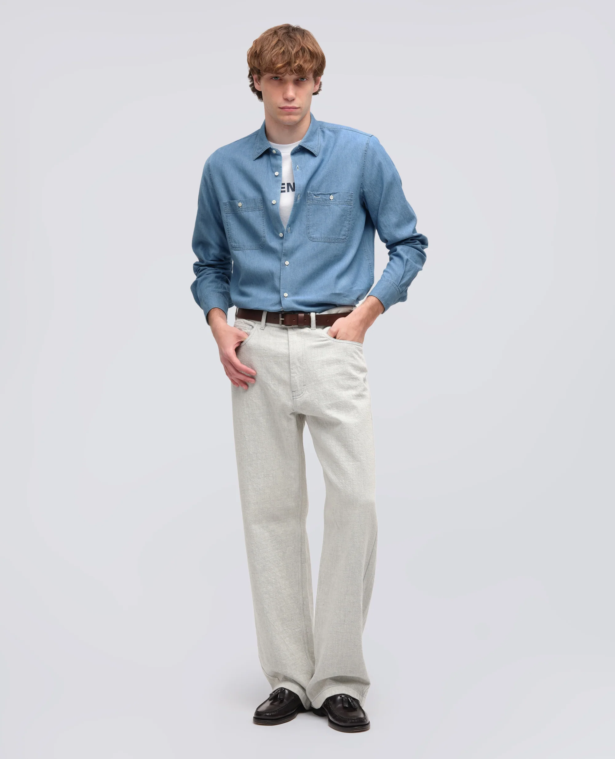 CAMICIA DA LAVORO NEW C SLIM IN CHAMBRAY DI COTONE - DENIM CHIARO - Image 2
