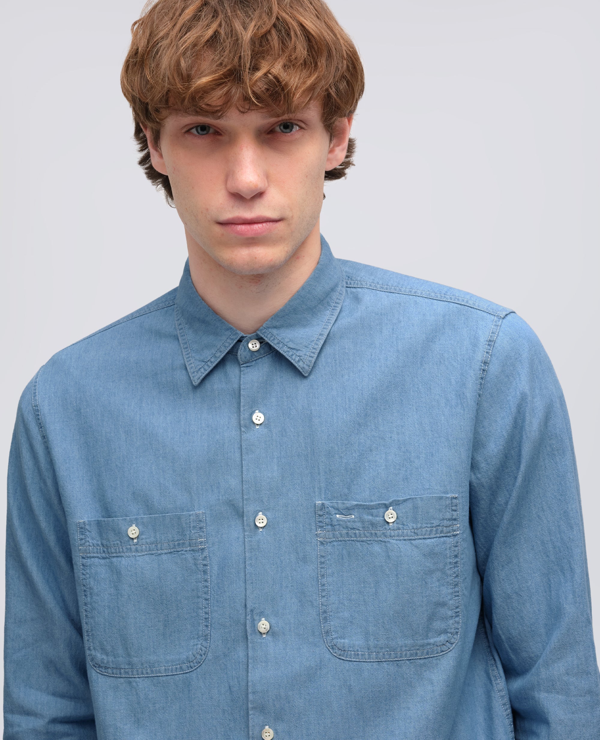 CAMICIA DA LAVORO NEW C SLIM IN CHAMBRAY DI COTONE - DENIM CHIARO - Image 4