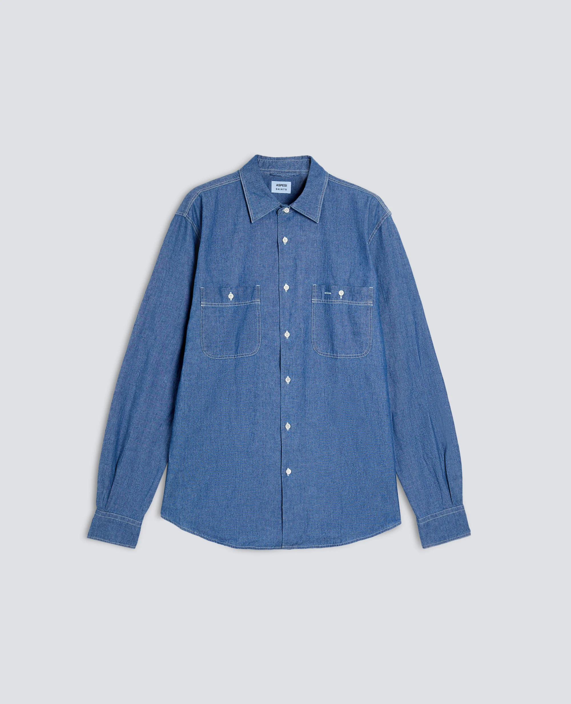 CAMICIA DA LAVORO NEW C SLIM IN CHAMBRAY DI COTONE - DENIM MEDIO