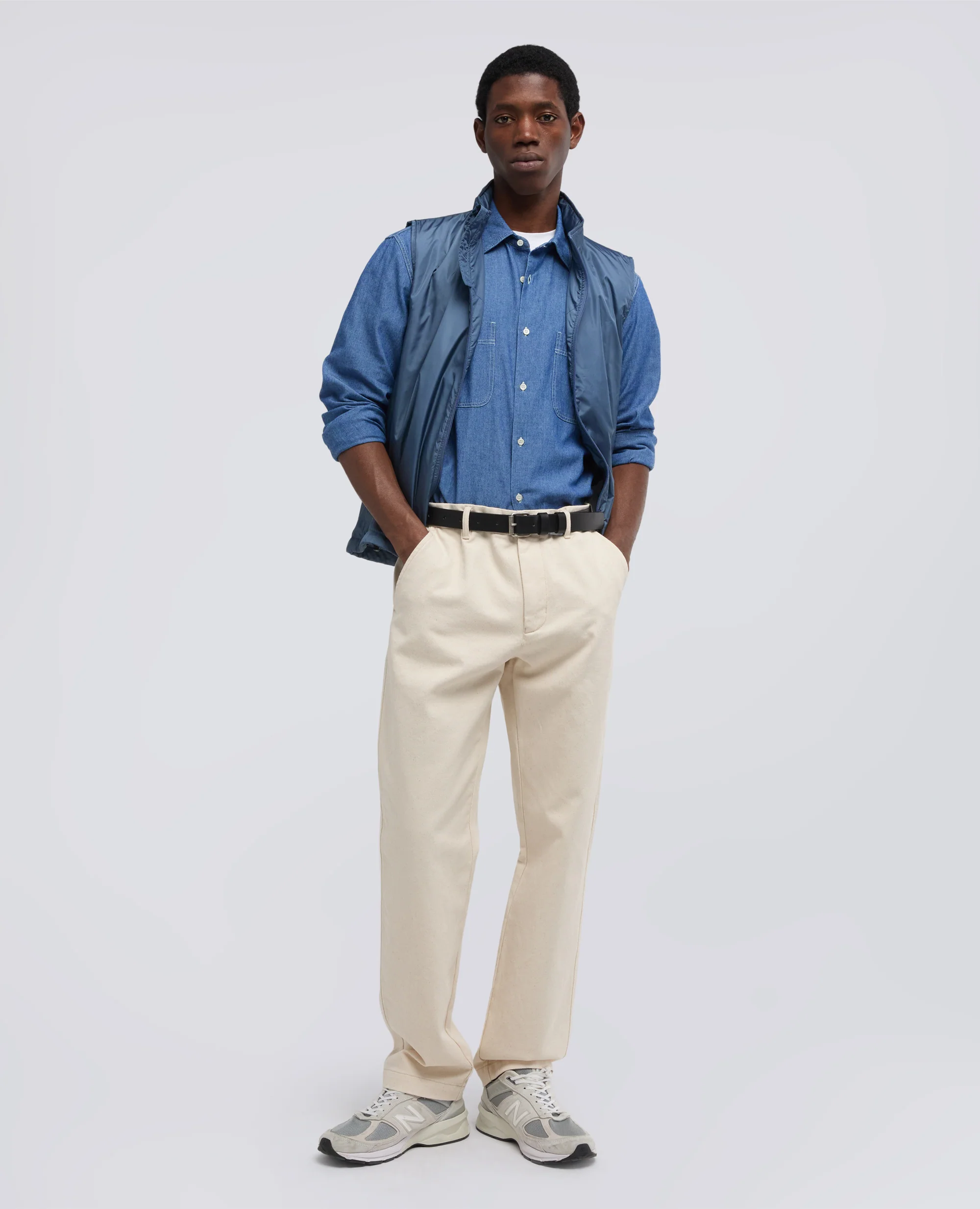 CAMICIA DA LAVORO NEW C SLIM IN CHAMBRAY DI COTONE - DENIM MEDIO - Image 2