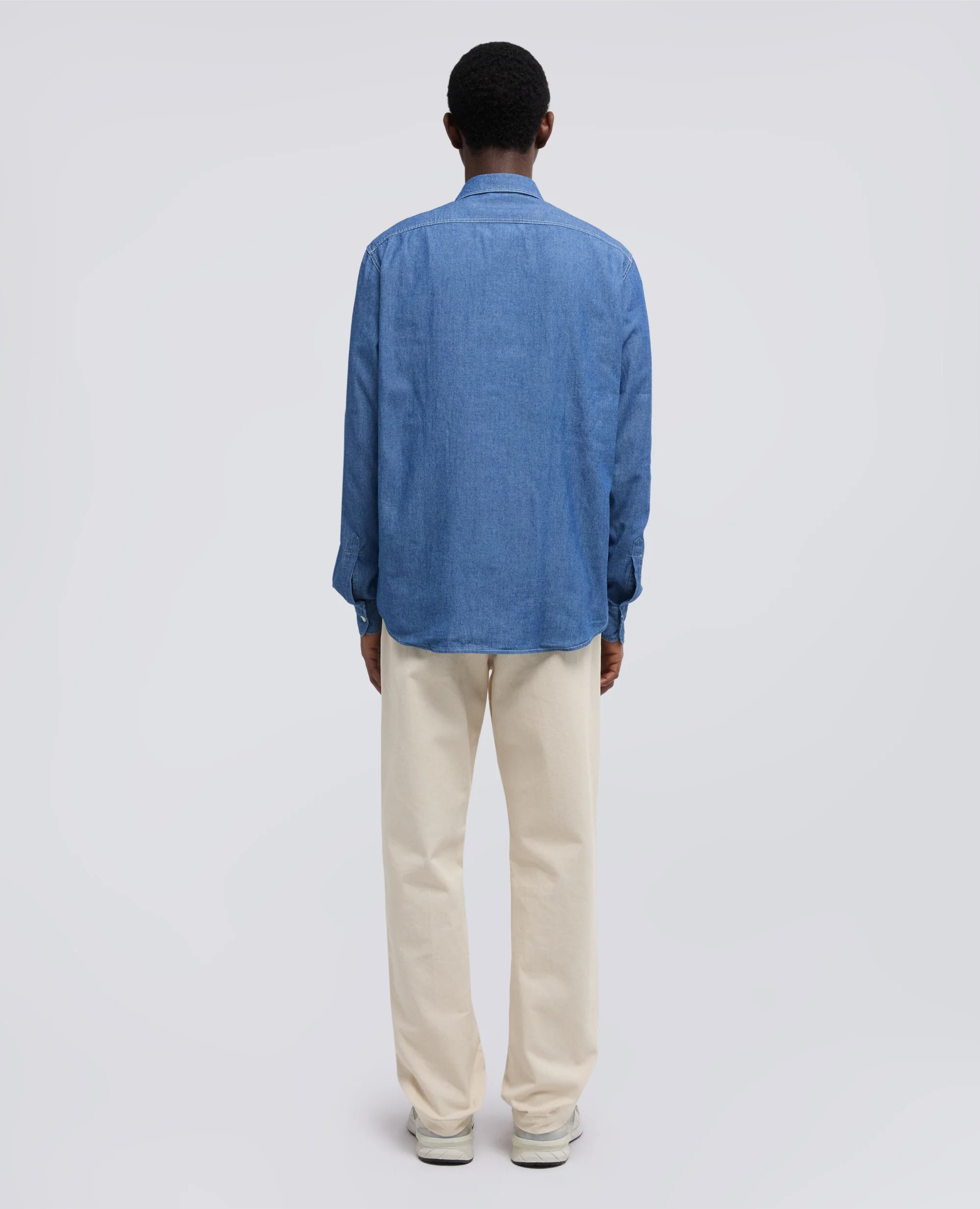 CAMICIA DA LAVORO NEW C SLIM IN CHAMBRAY DI COTONE - DENIM MEDIO - Image 3