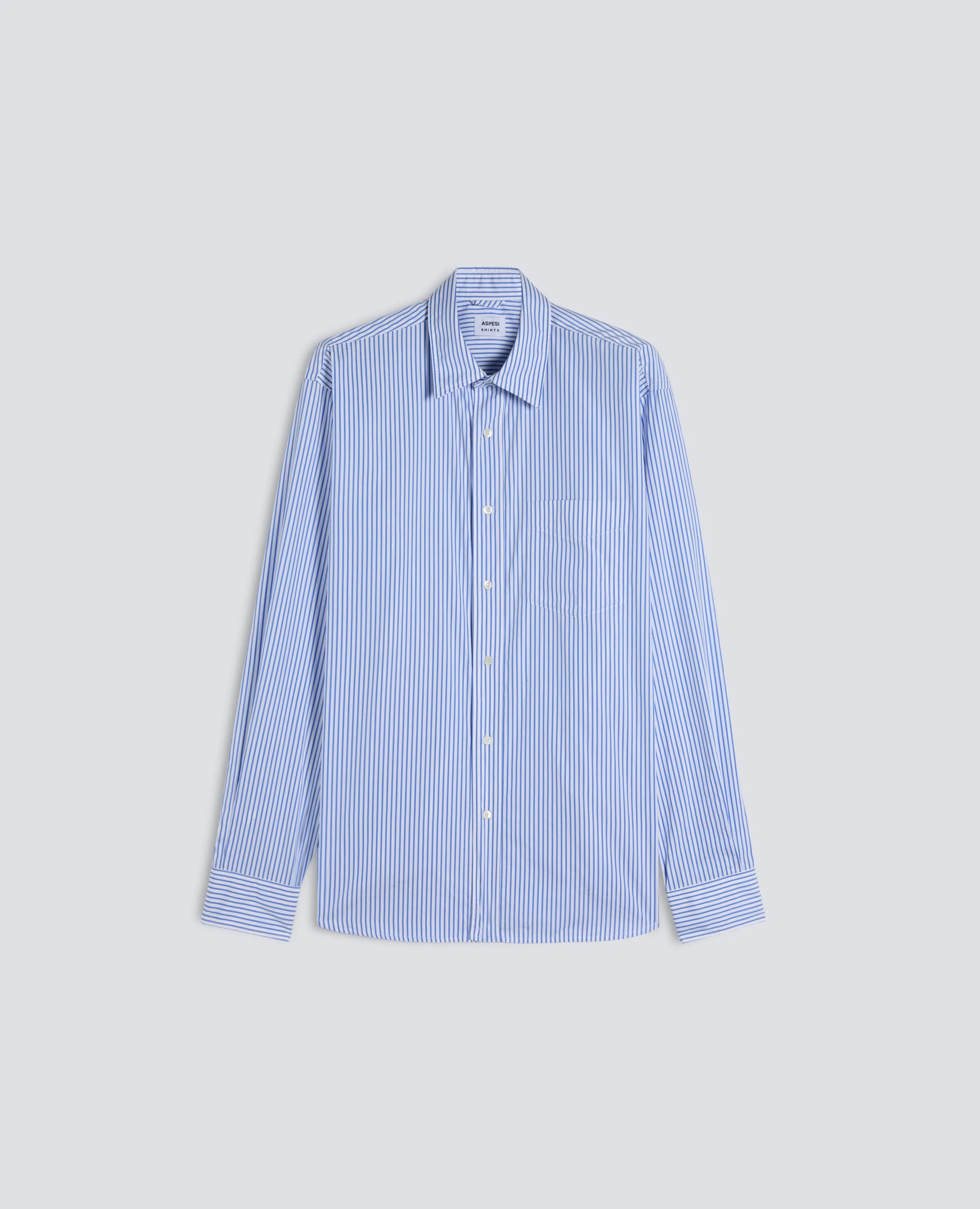 CAMICIA IN POPELINE DI COTONE GIAPPONESE - RIGA AZZURRO