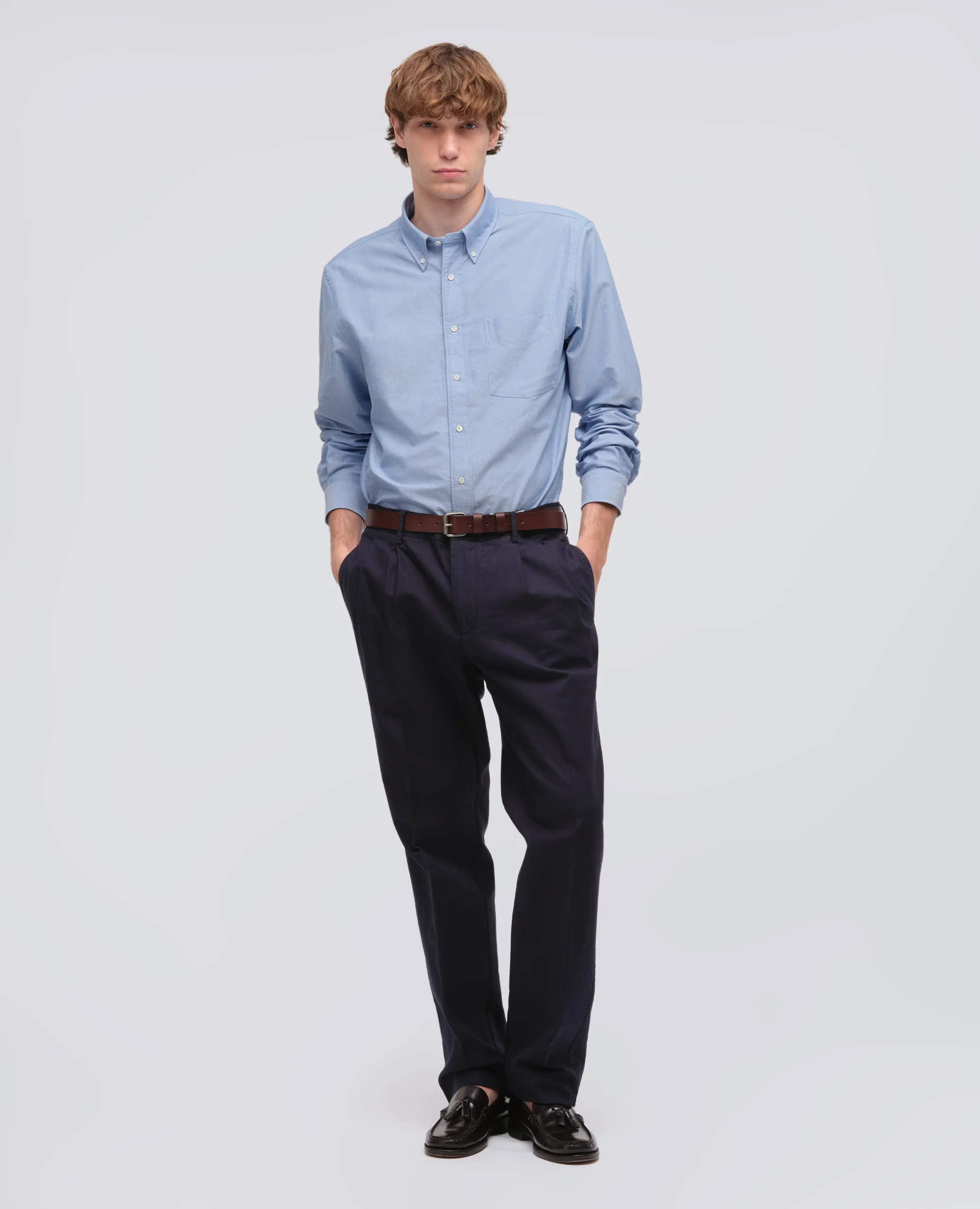 CAMICIA IN COTONE OXFORD CON COLLO BUTTON DOWN - AZZURRO - Image 2