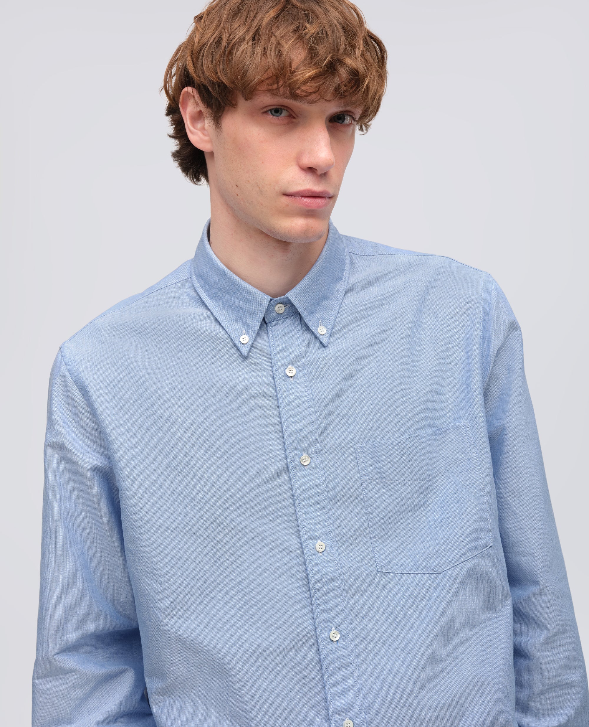 CAMICIA IN COTONE OXFORD CON COLLO BUTTON DOWN - AZZURRO - Image 4