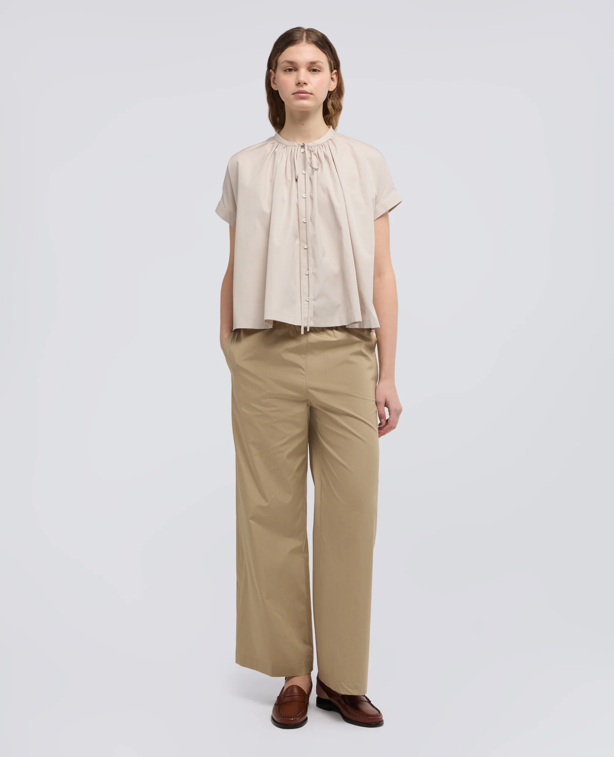 CAMICIA IN POPELINE DI COTONE - BEIGE - Image 2