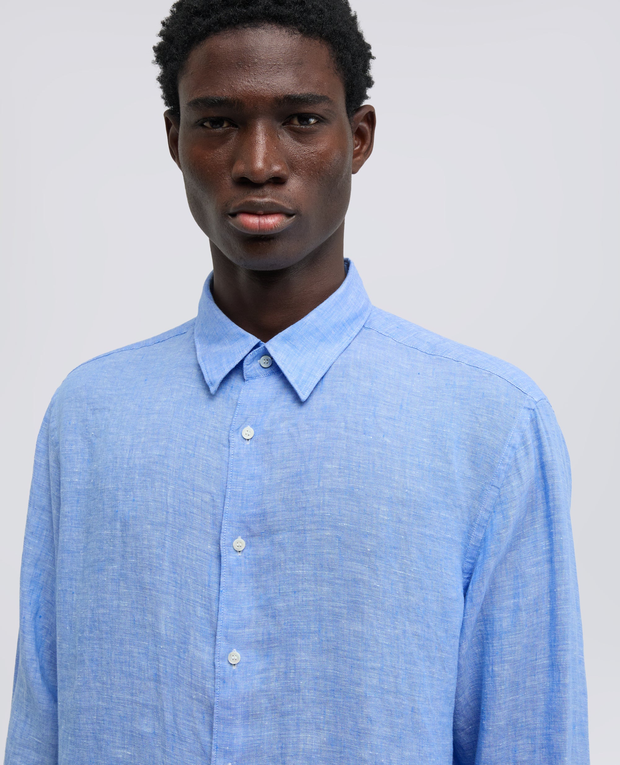 CAMICIA COMMA IN LINO DELAVE - AZZURRO - Image 4