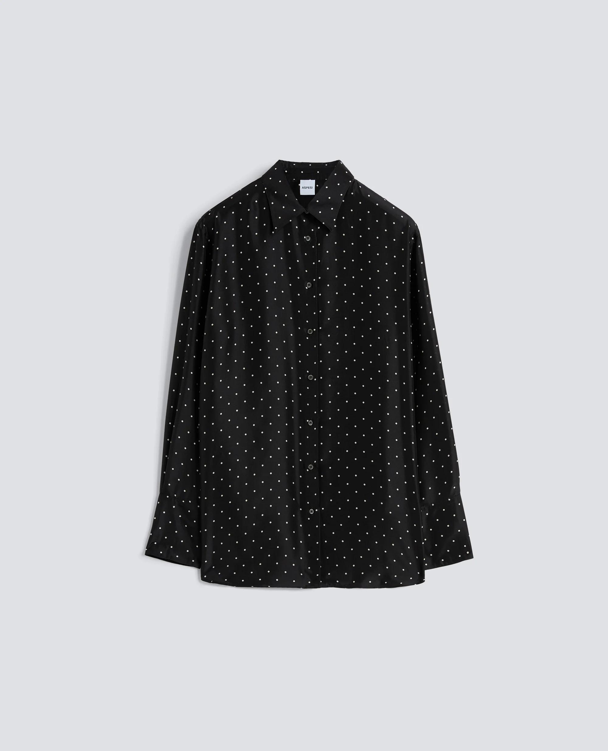 CAMICIA IN HABUTAI DI SETA A POIS - POIS NERO
