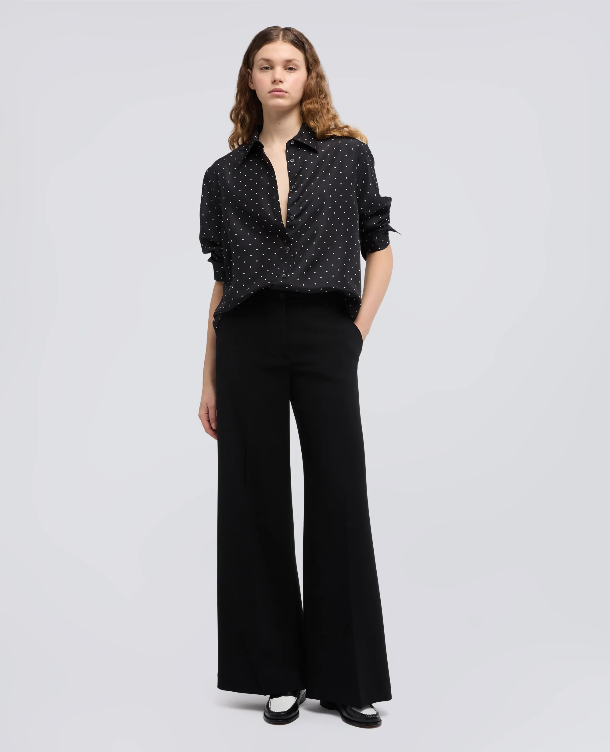 CAMICIA IN HABUTAI DI SETA A POIS - POIS NERO - Image 2