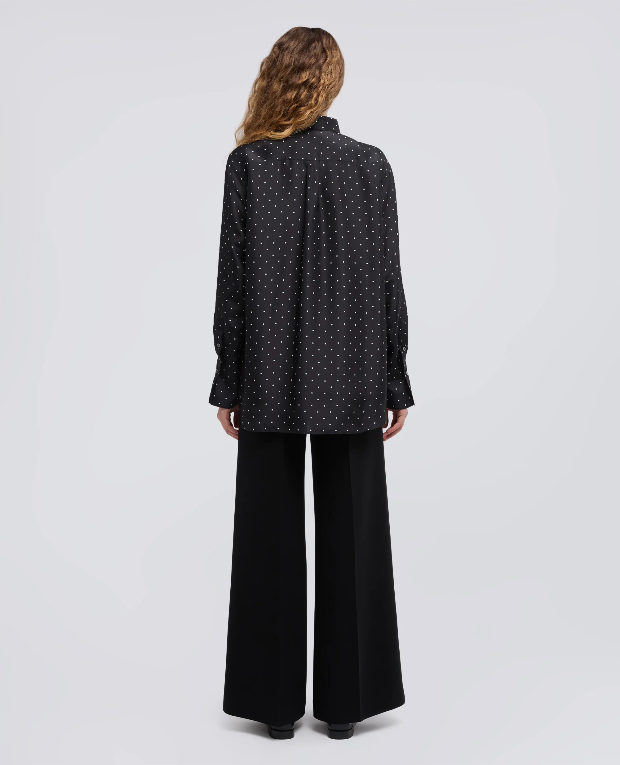 CAMICIA IN HABUTAI DI SETA A POIS - POIS NERO - Image 3