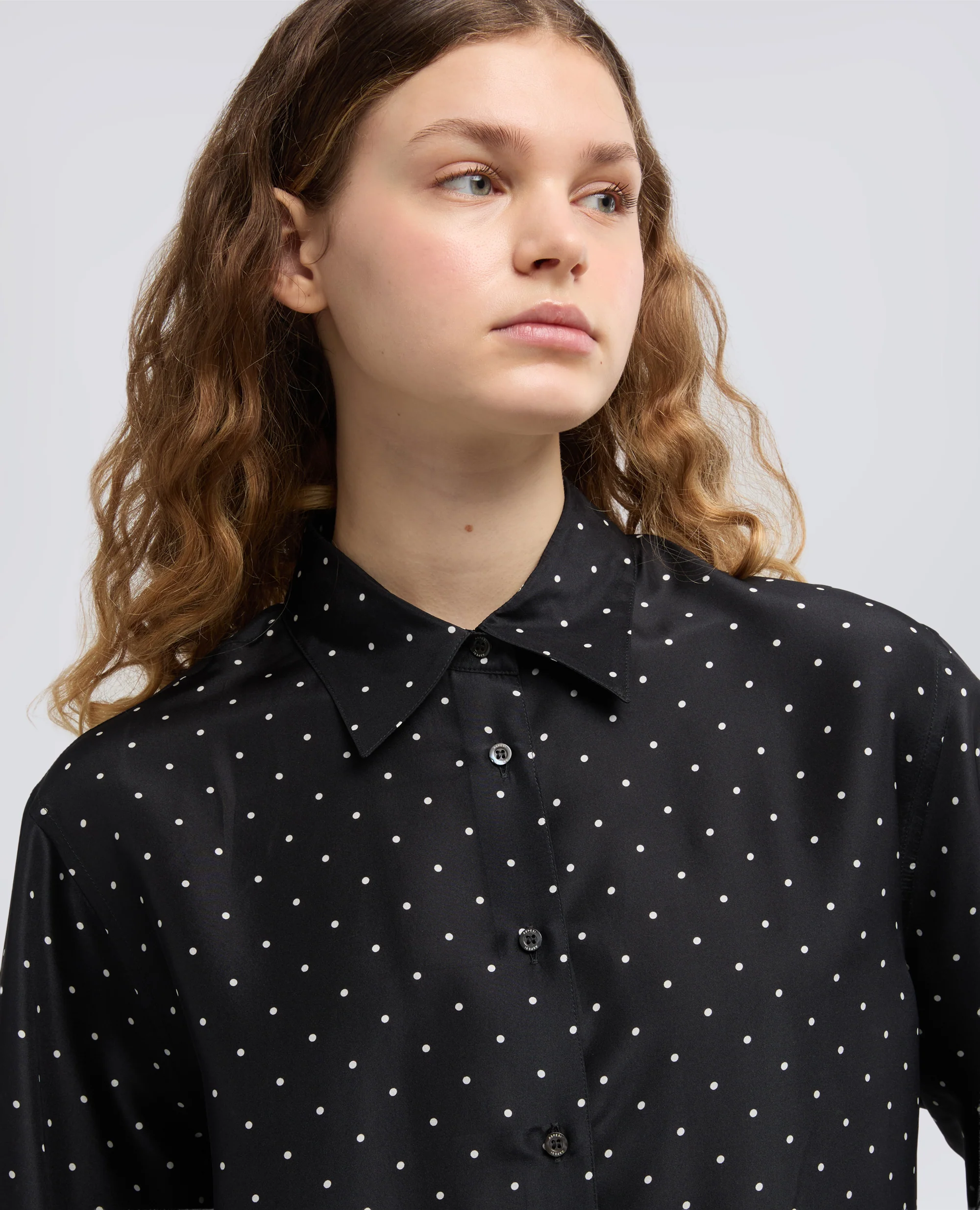 CAMICIA IN HABUTAI DI SETA A POIS - POIS NERO - Image 4