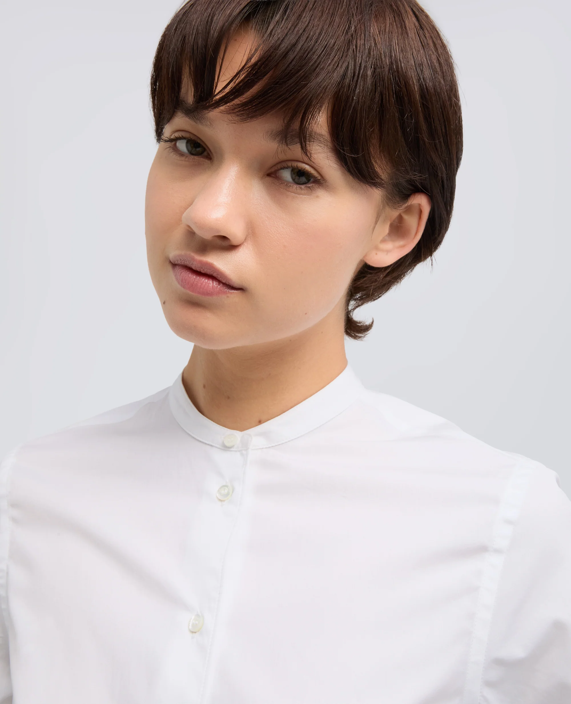 CAMICIA IN POPELINE DI COTONE CON COLLO ALLA COREANA - BIANCO - Image 4
