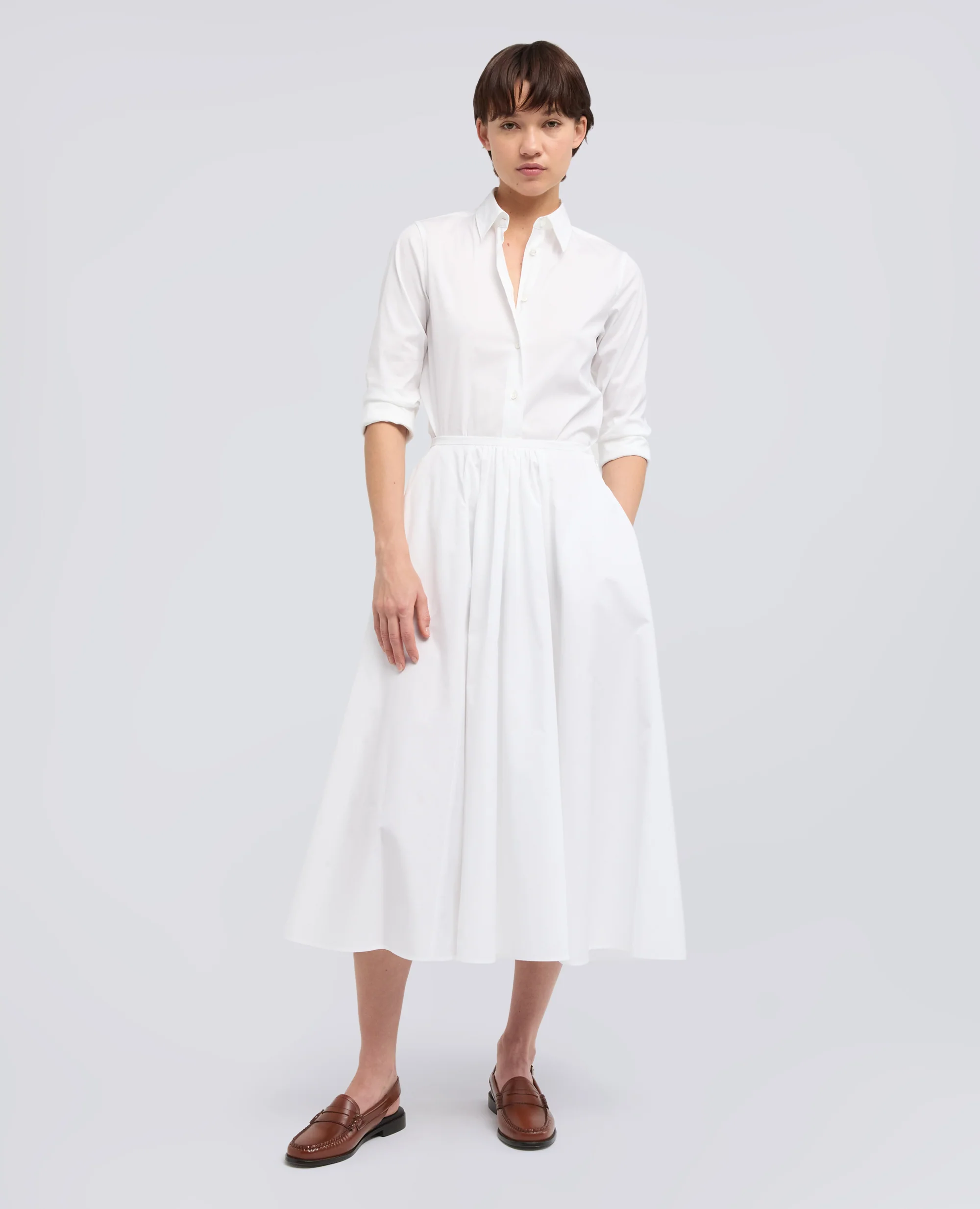 CAMICIA IN POPELINE DI MISTO COTONE STRETCH - BIANCO - Image 2