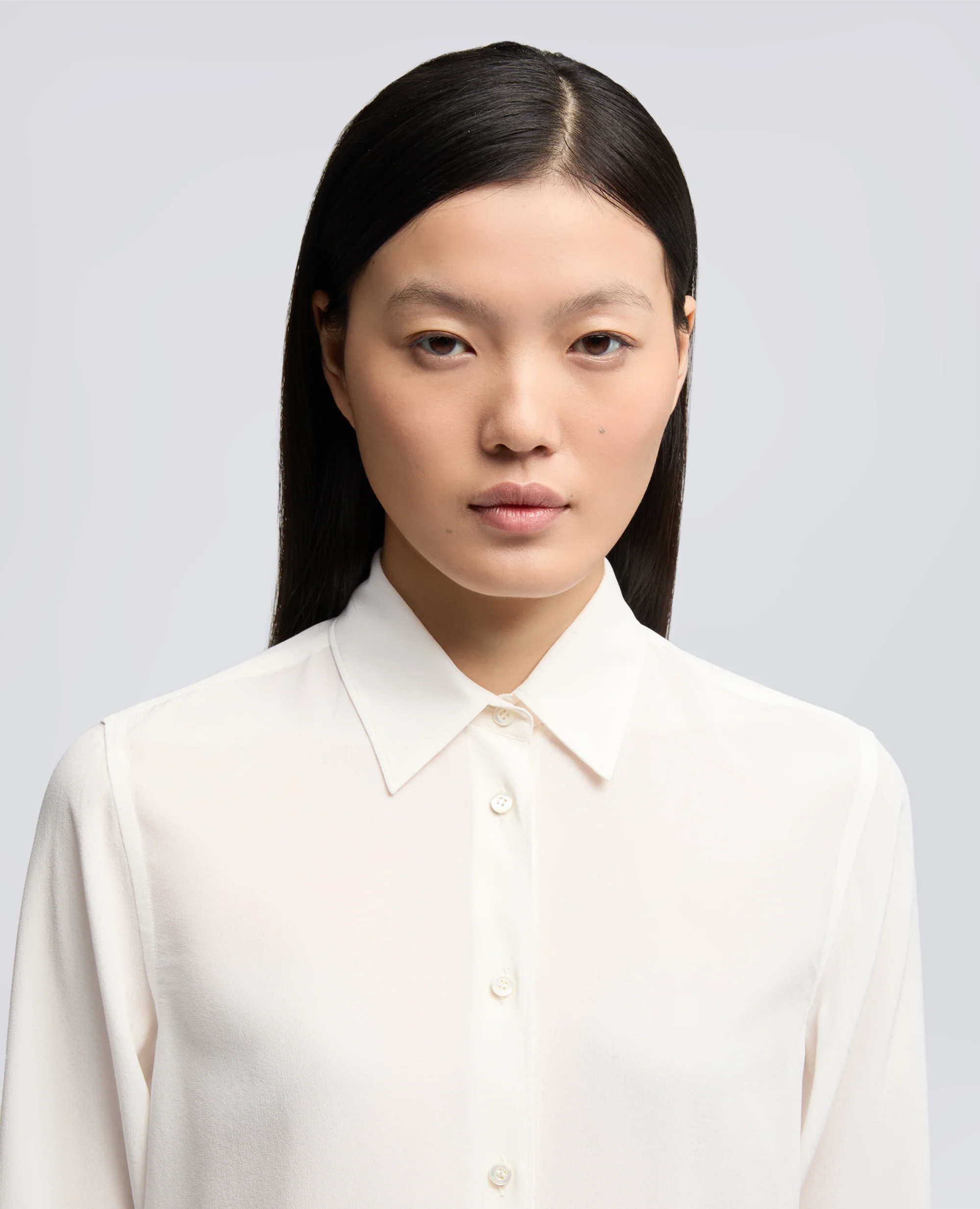 CAMICIA SLIM IN CREPE DE CHINE DI SETA - NATURALE - Image 4