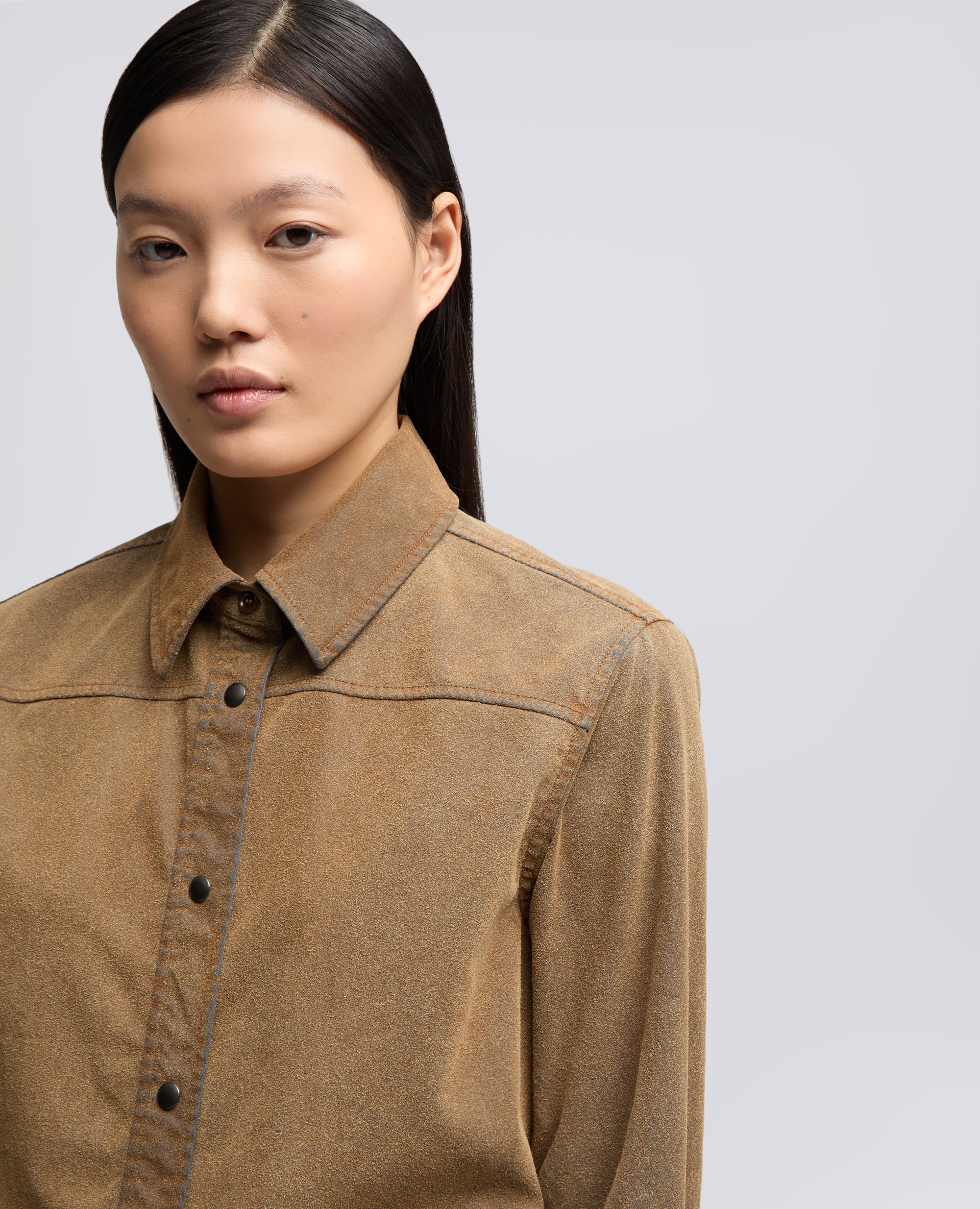 CAMICIA IN CHAMBRAY FLOCCATO EFFETTO PELLE - COLONIALE - Image 4