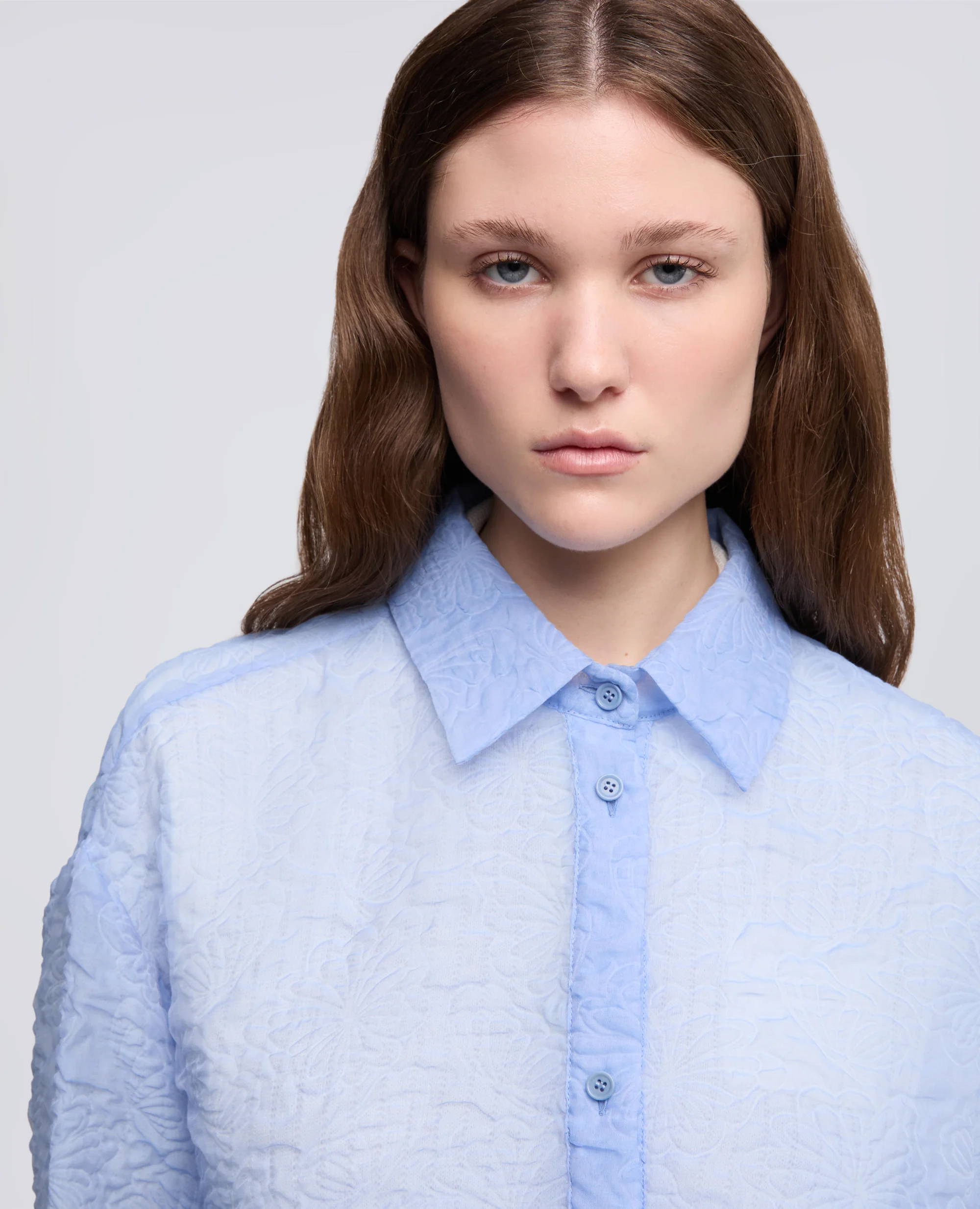 CAMICIA IN CLOQUE IN COTONE-NYLON - AZZURRO - Image 4