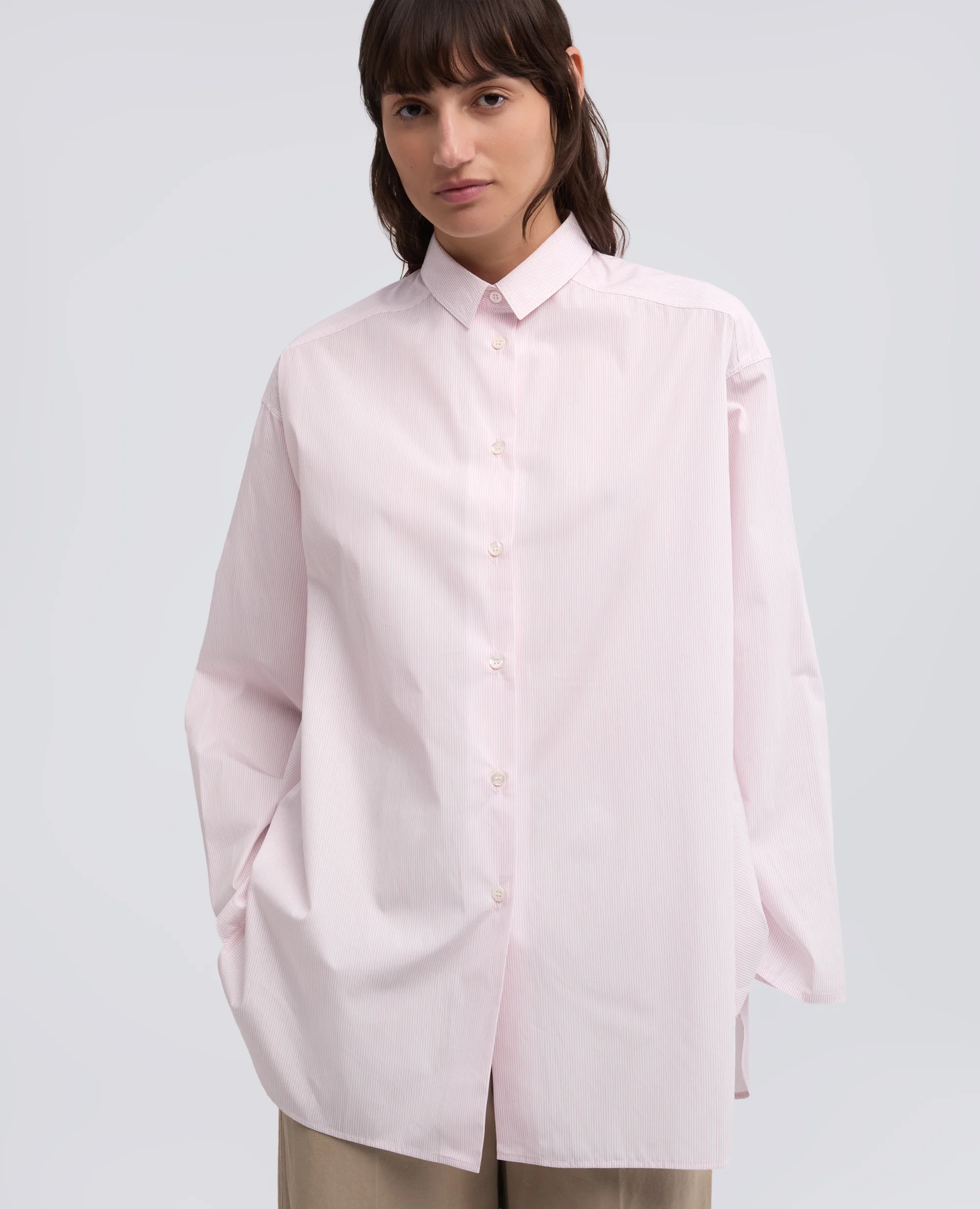 CAMICIA IN POPELINE DI COTONE - RIGA ROSSA - Image 4