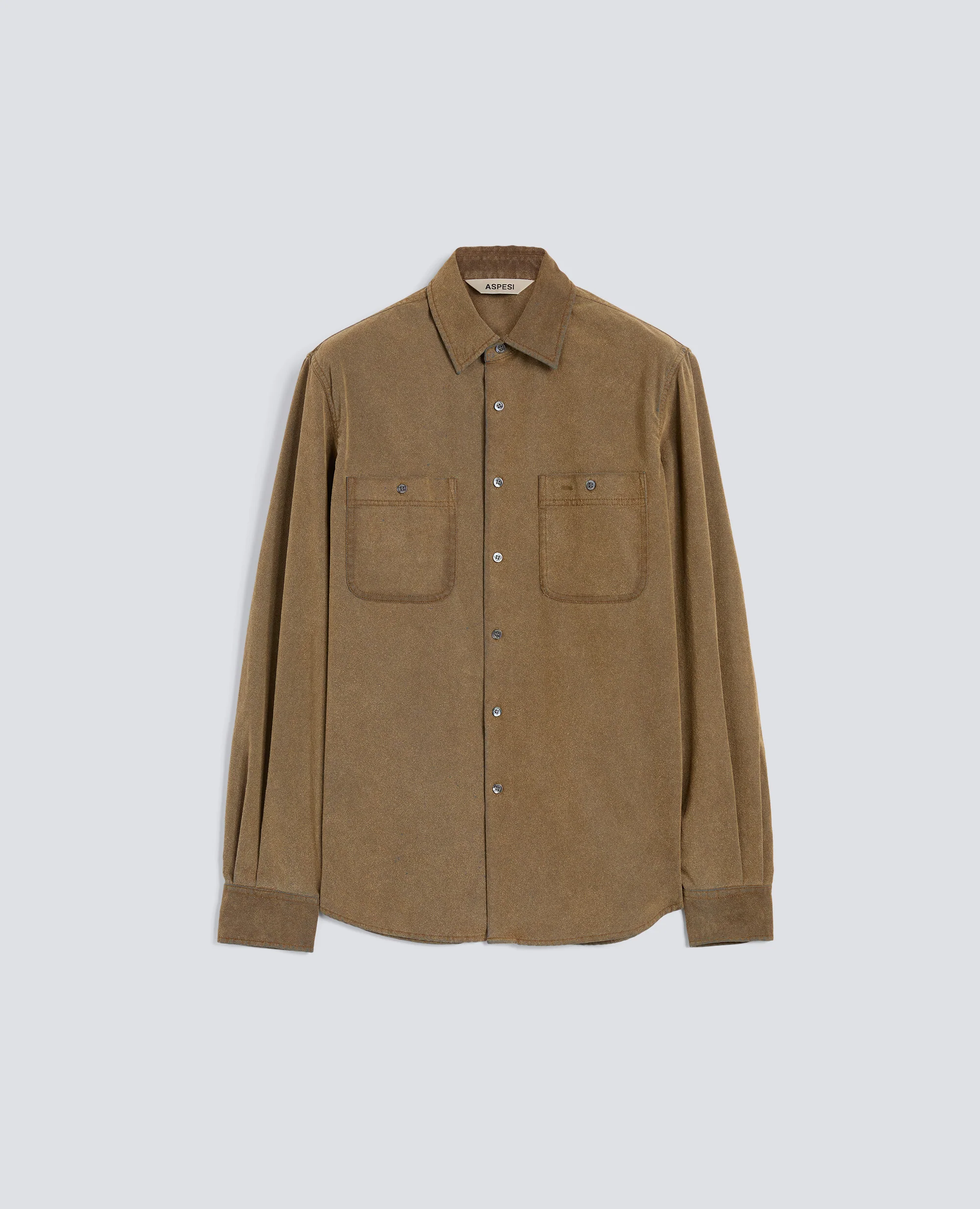 CAMICIA DA LAVORO IN CHAMBRAY FLOCCATO CON PELLE RICICLATA - COLONIALE