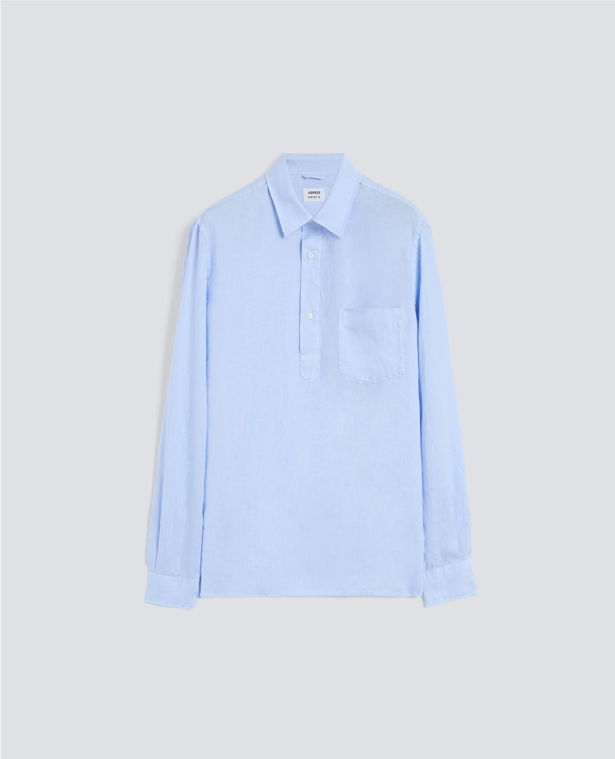 CAMICIA IN LINO LEGGERO A POLO - AZZURRO