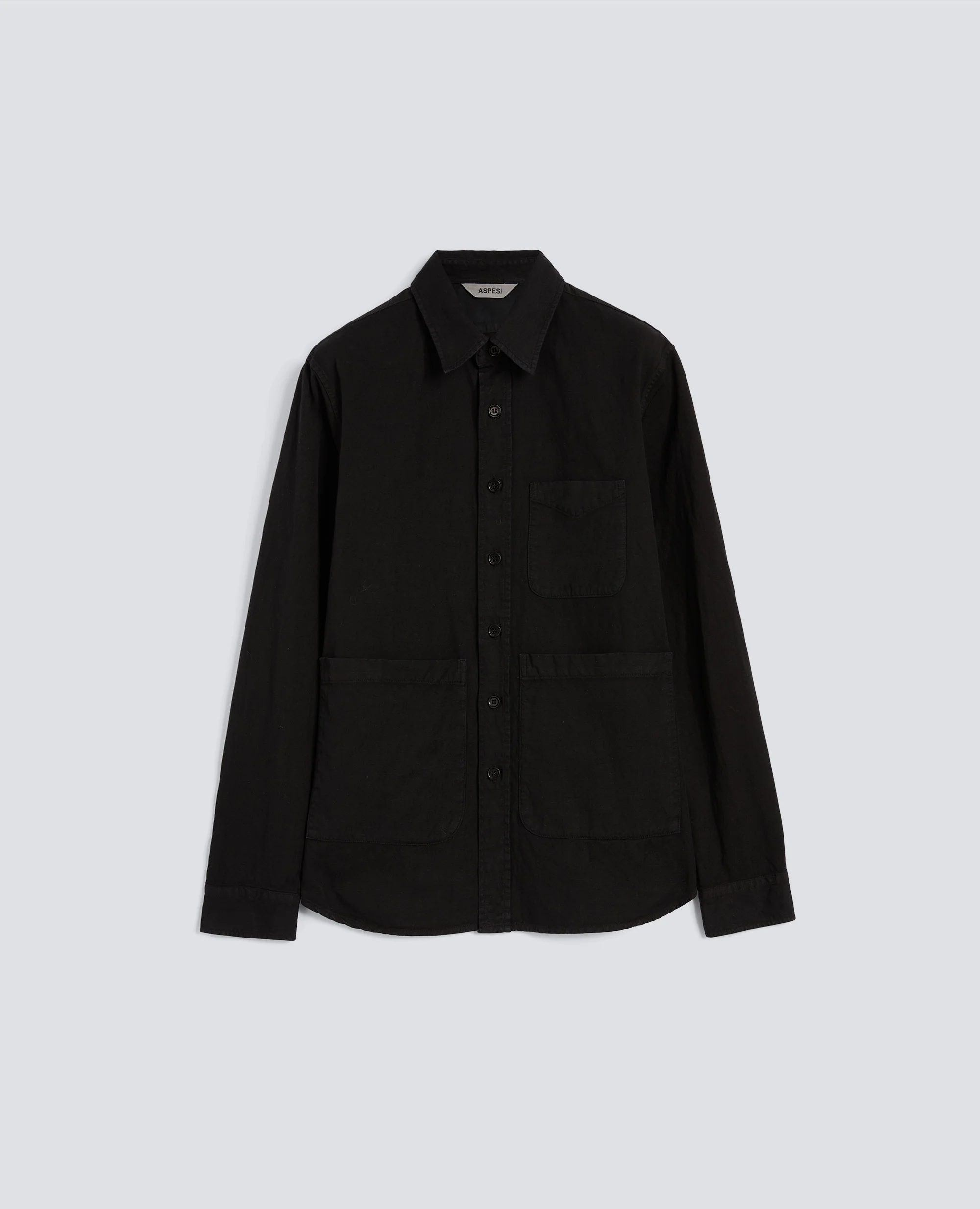 CAMICIA UTILITY IN TELA RUSTICA DI COTONE-LINO - NERO