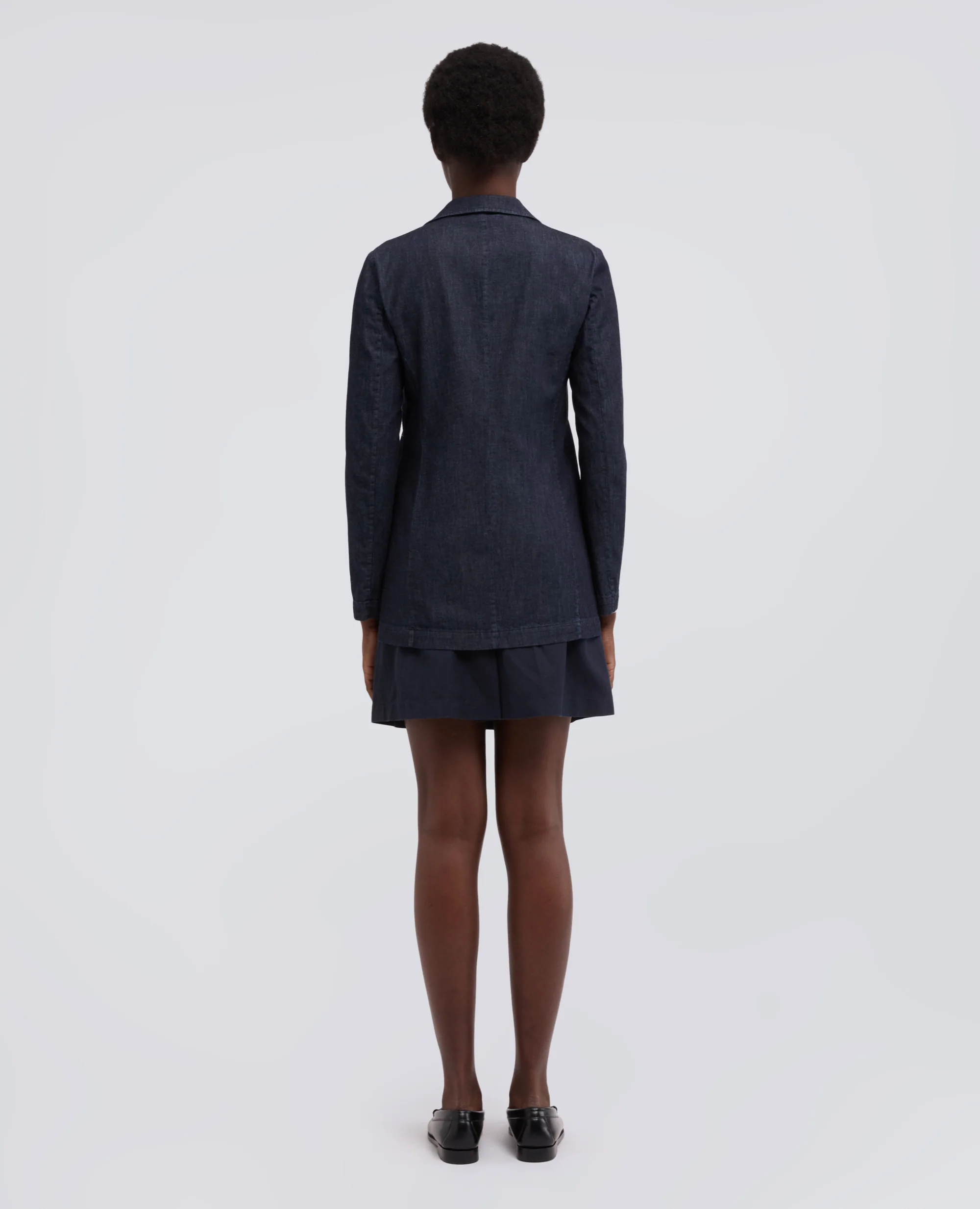 GIACCA MONOPETTO DECOSTRUITA IN DENIM DI COTONE LEGGERO - DENIM SCURO - Image 3