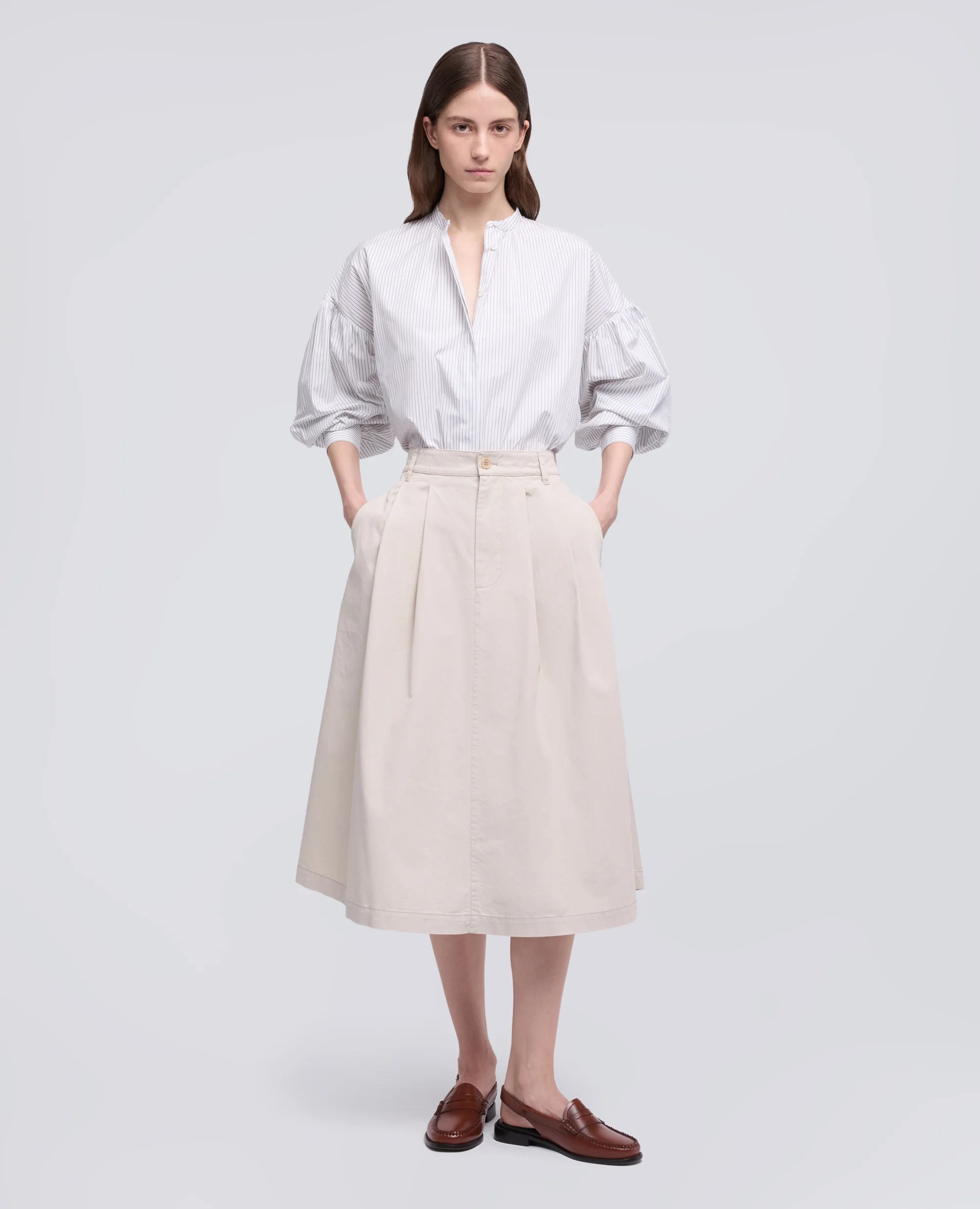 GONNA IN EXTRA FINE TWILL DI COTONE - GESSO - Image 2