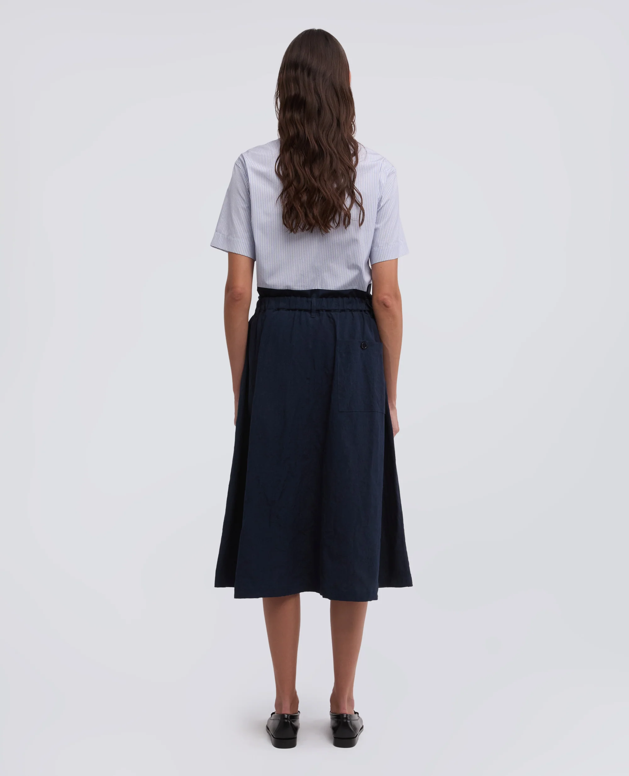 GONNA IN TELA DI LINO E COTONE - NAVY - Image 3