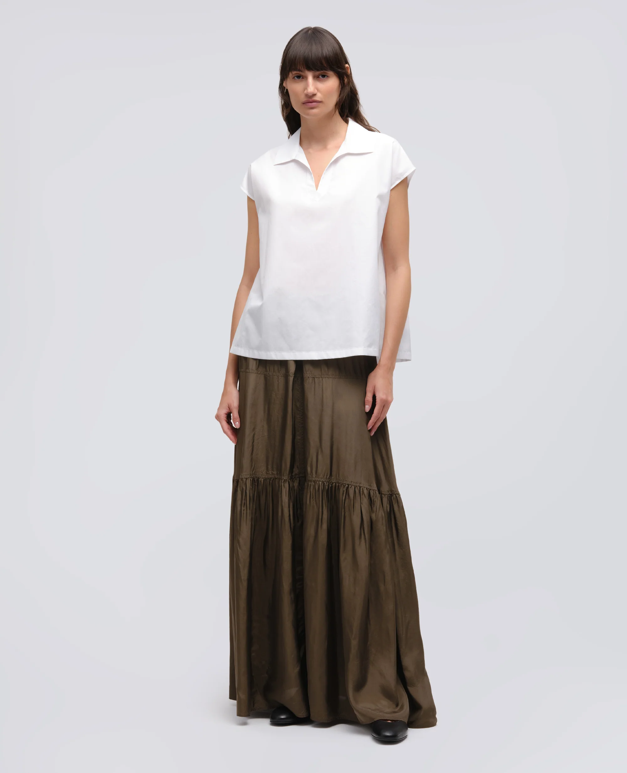 GONNA LUNGA IN TWILL DI VISCOSA - MILITARE - Image 2
