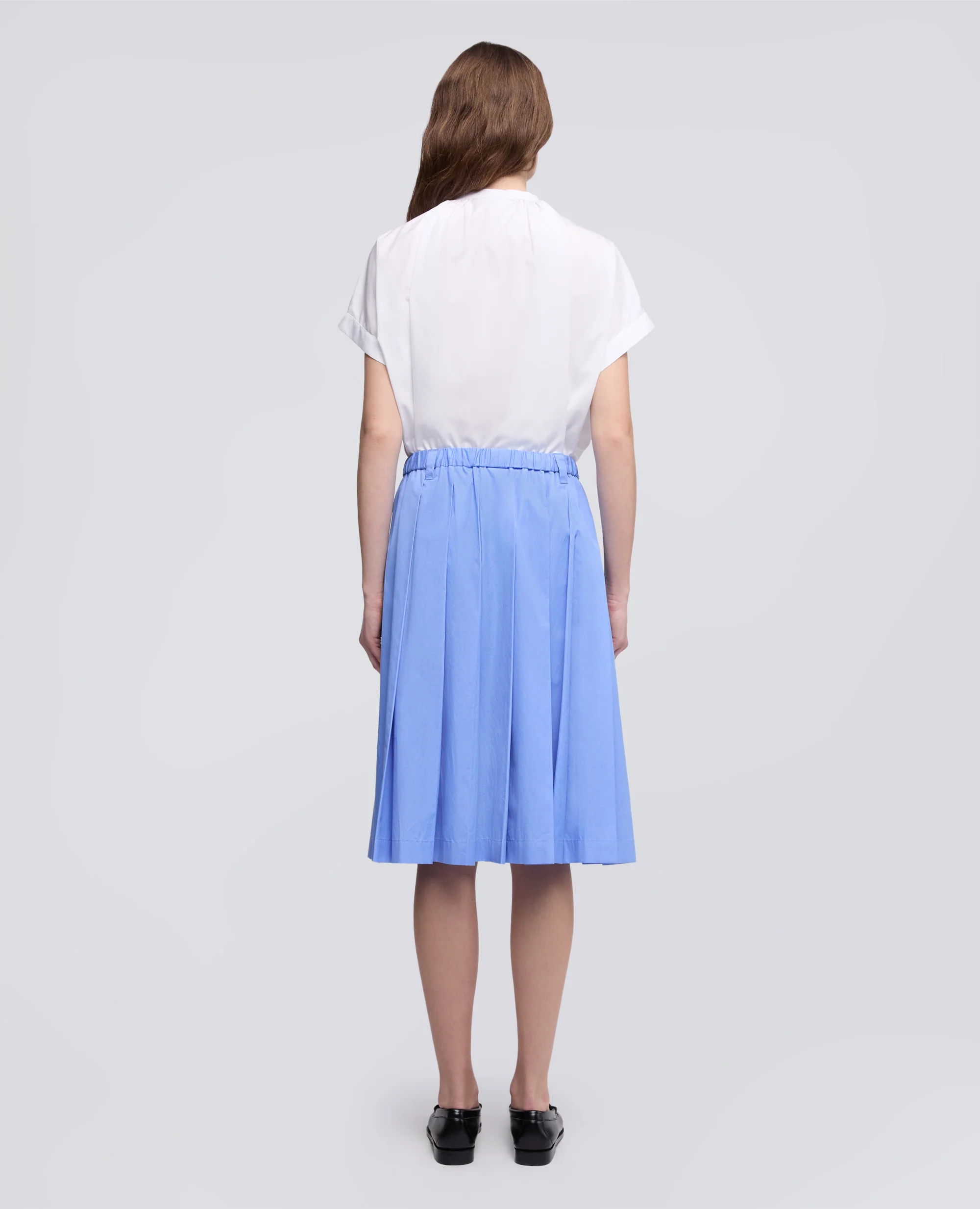 GONNA A PIEGHE IN POPELINE DI COTONE - AZZURRO - Image 3