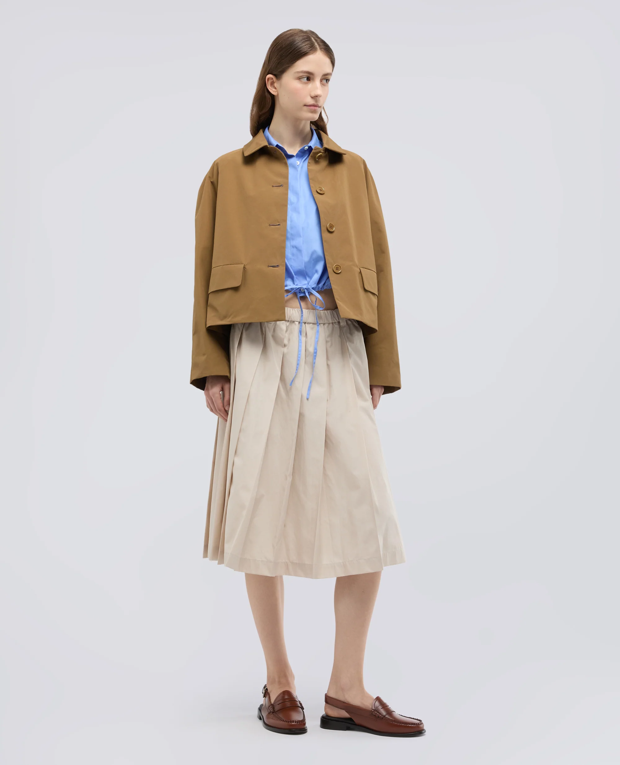 GONNA A PIEGHE IN POPELINE DI COTONE - BEIGE - Image 2