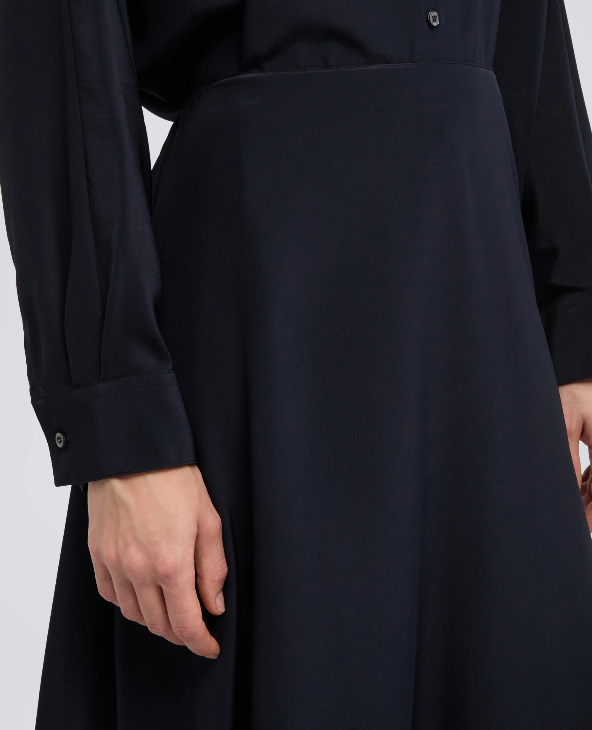 GONNA LUNGA IN CREPE DE CHINE DI SETA - NAVY - Image 4