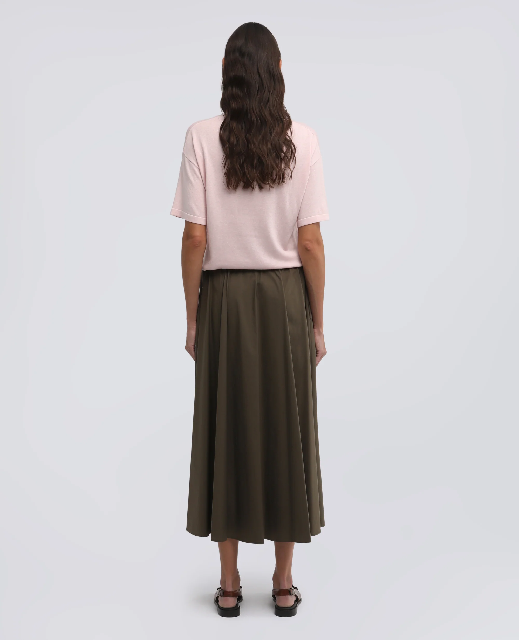 GONNA IN POPELINE COTONE E NYLON STRETCH - MILITARE - Image 3