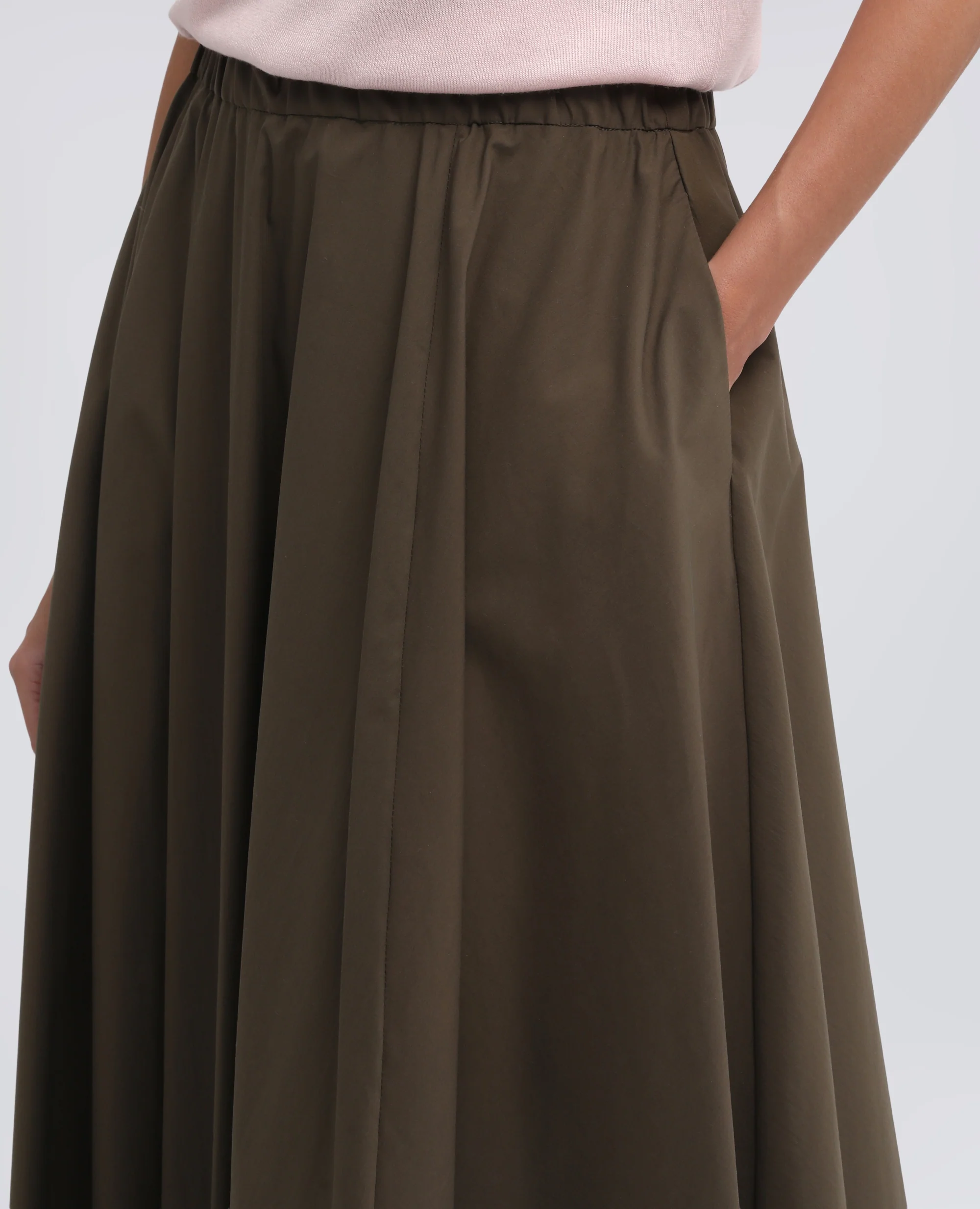 GONNA IN POPELINE COTONE E NYLON STRETCH - MILITARE - Image 4