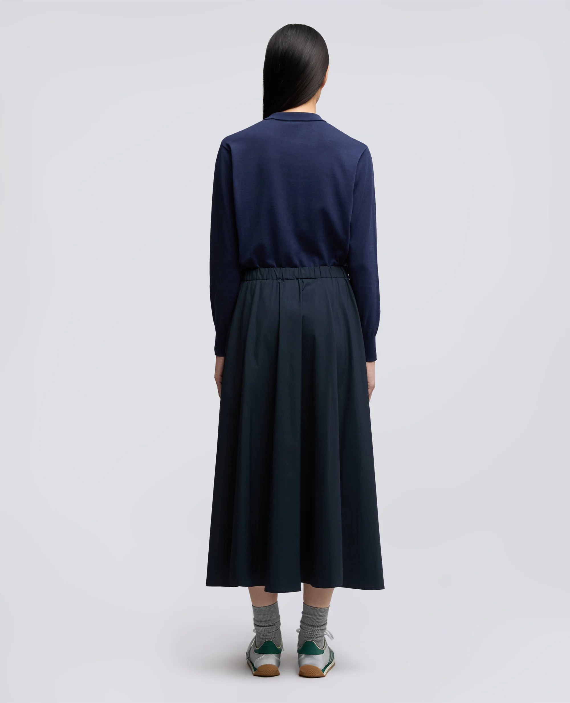 GONNA IN POPELINE COTONE E NYLON STRETCH - NAVY - Image 3