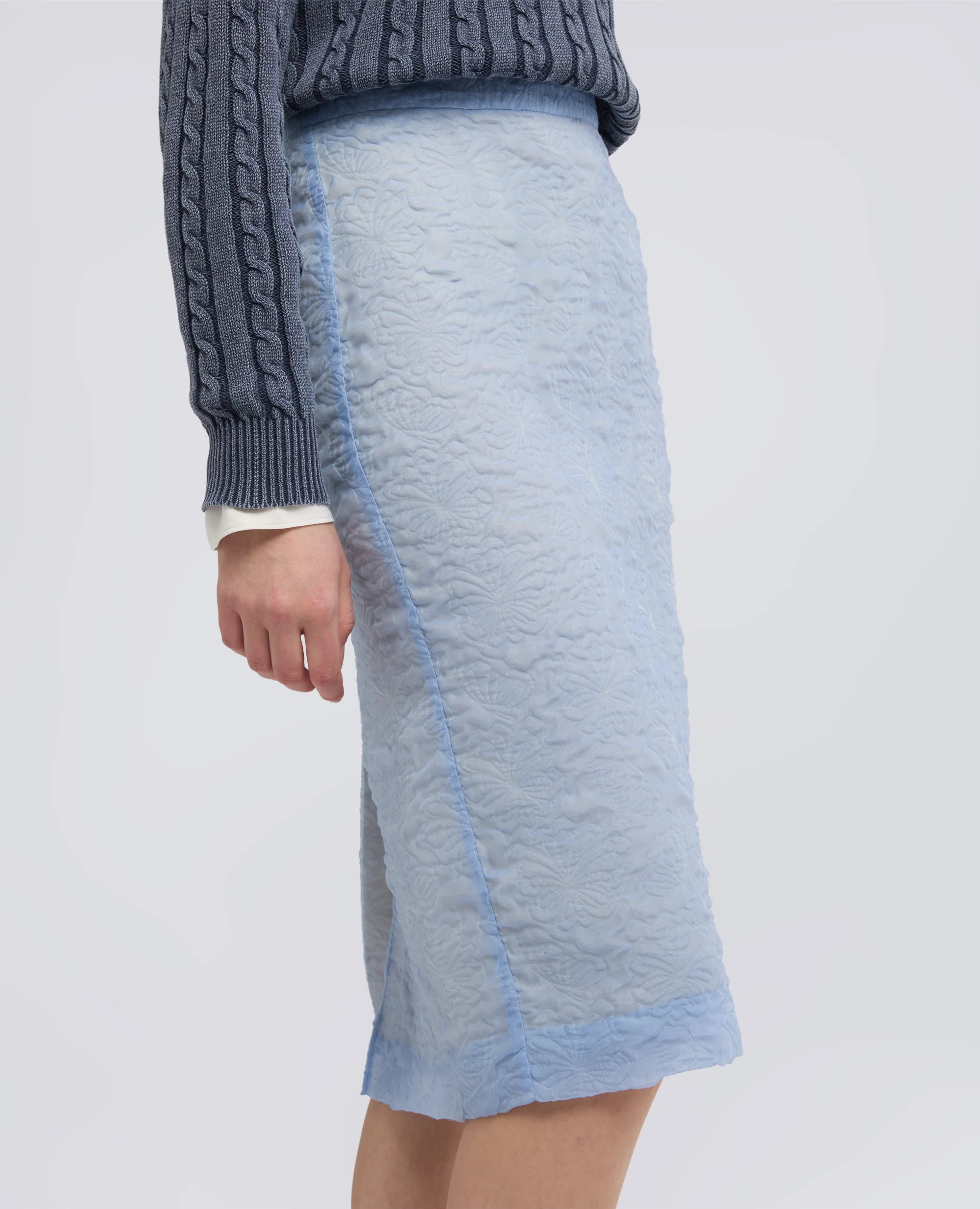 GONNA TUBINO IN CLOQUE DI COTONE E NYLON - AZZURRO - Image 4