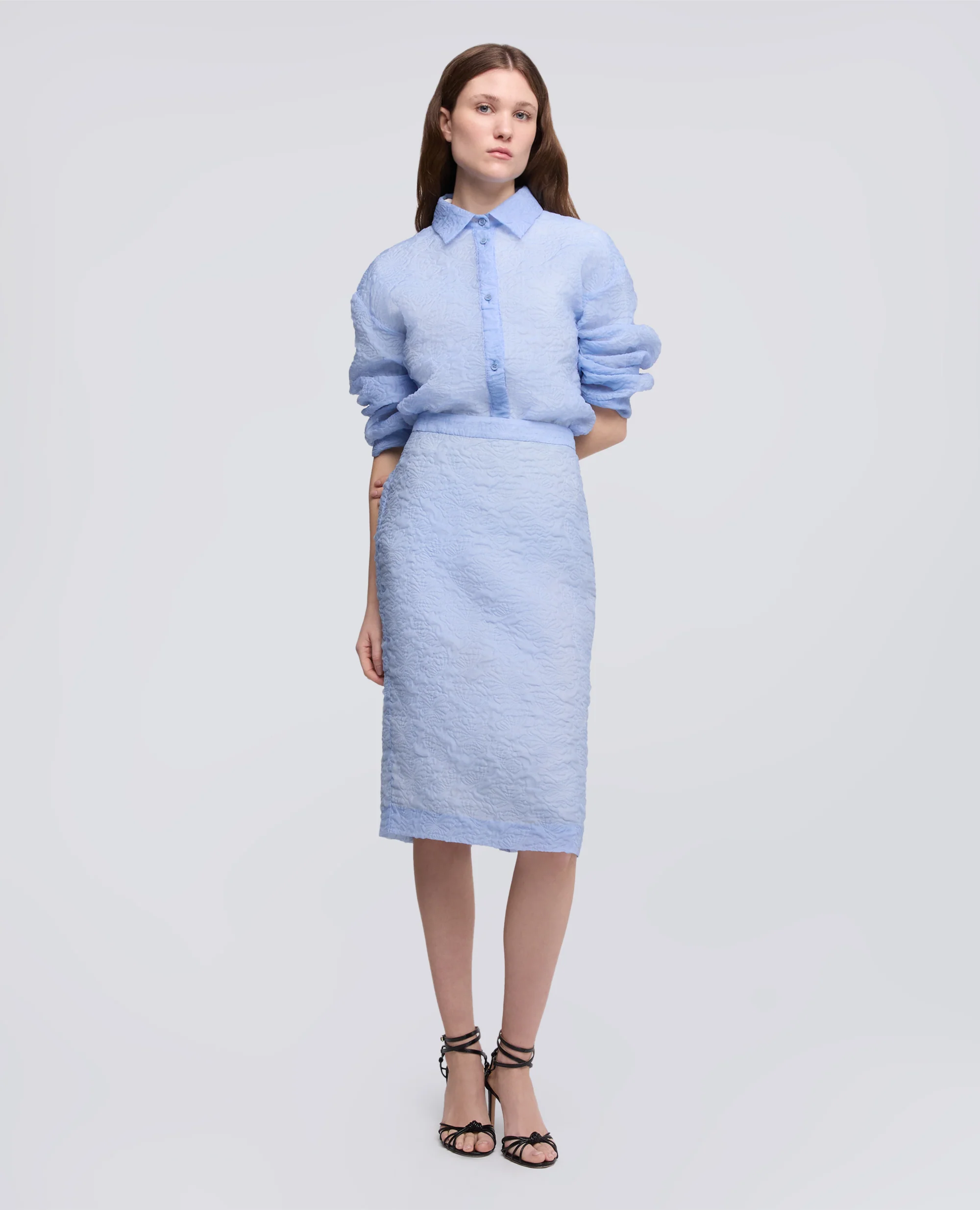 GONNA TUBINO IN CLOQUE DI COTONE E NYLON - AZZURRO - Image 5