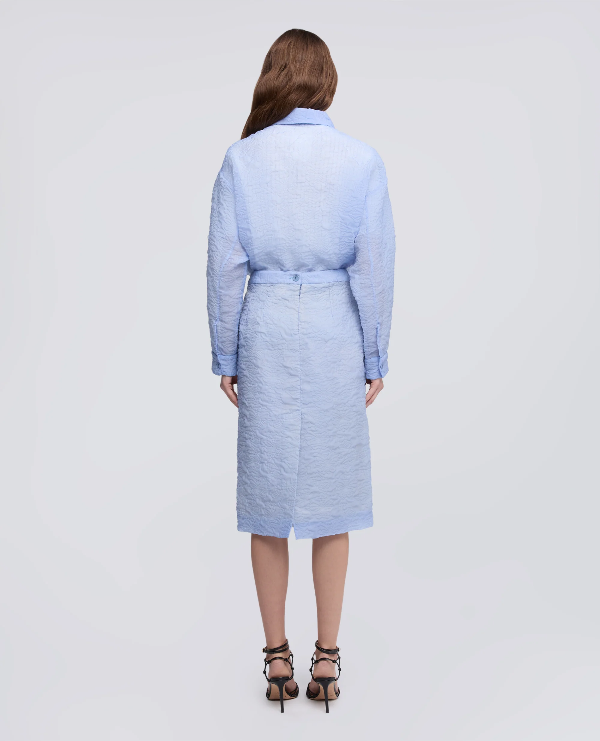 GONNA TUBINO IN CLOQUE DI COTONE E NYLON - AZZURRO - Image 6